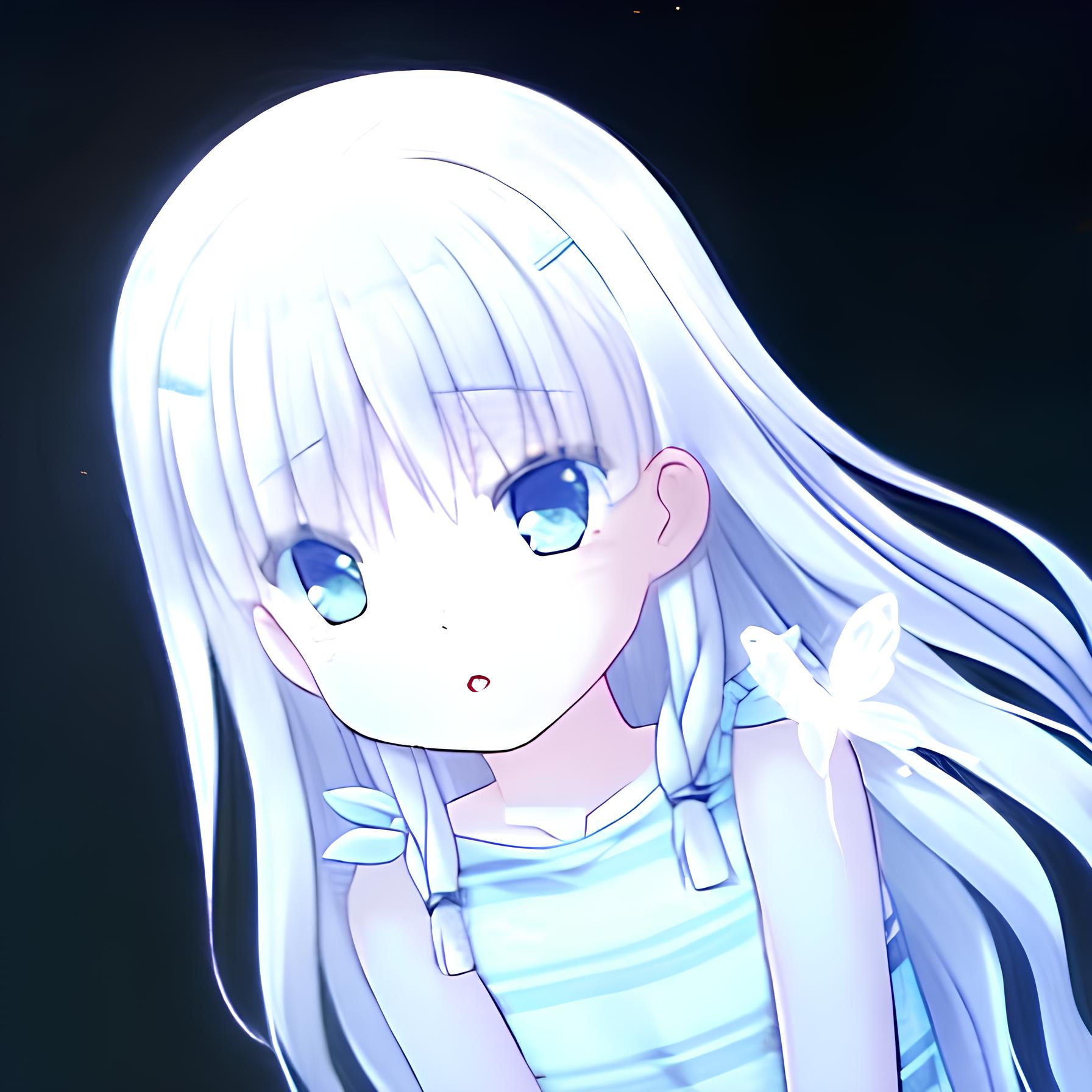 Summer Pockets Anime Girls Long Hair White Hair Blue Eyes Looking At Viewer Dress Butterfly Insect S 1792x1792