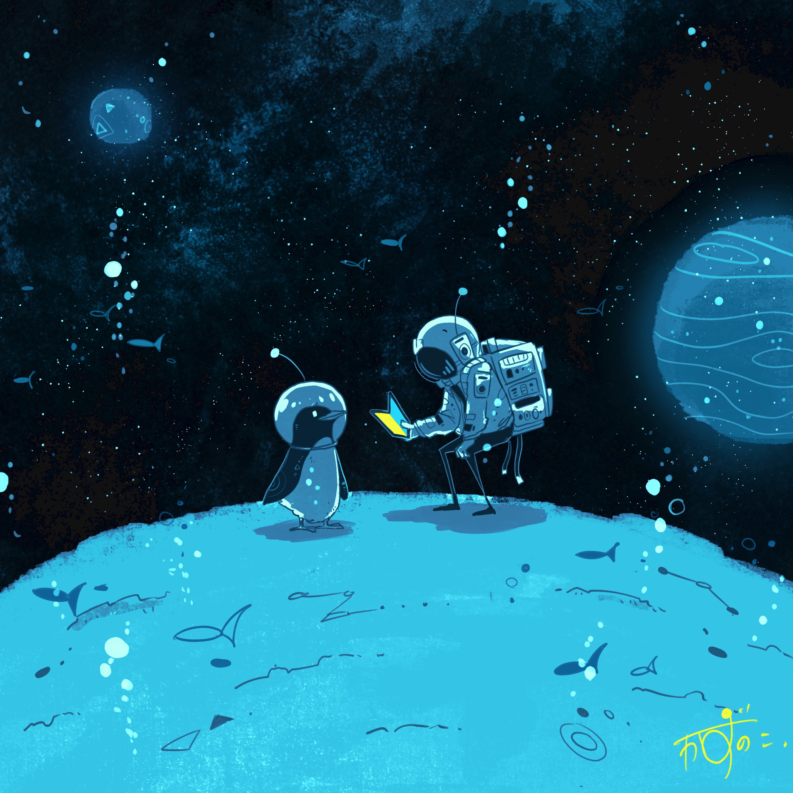 Digital Space Space Art Penguins Animals Humor Planet Stars Astronaut Artwork Birds Fish 2715x2715
