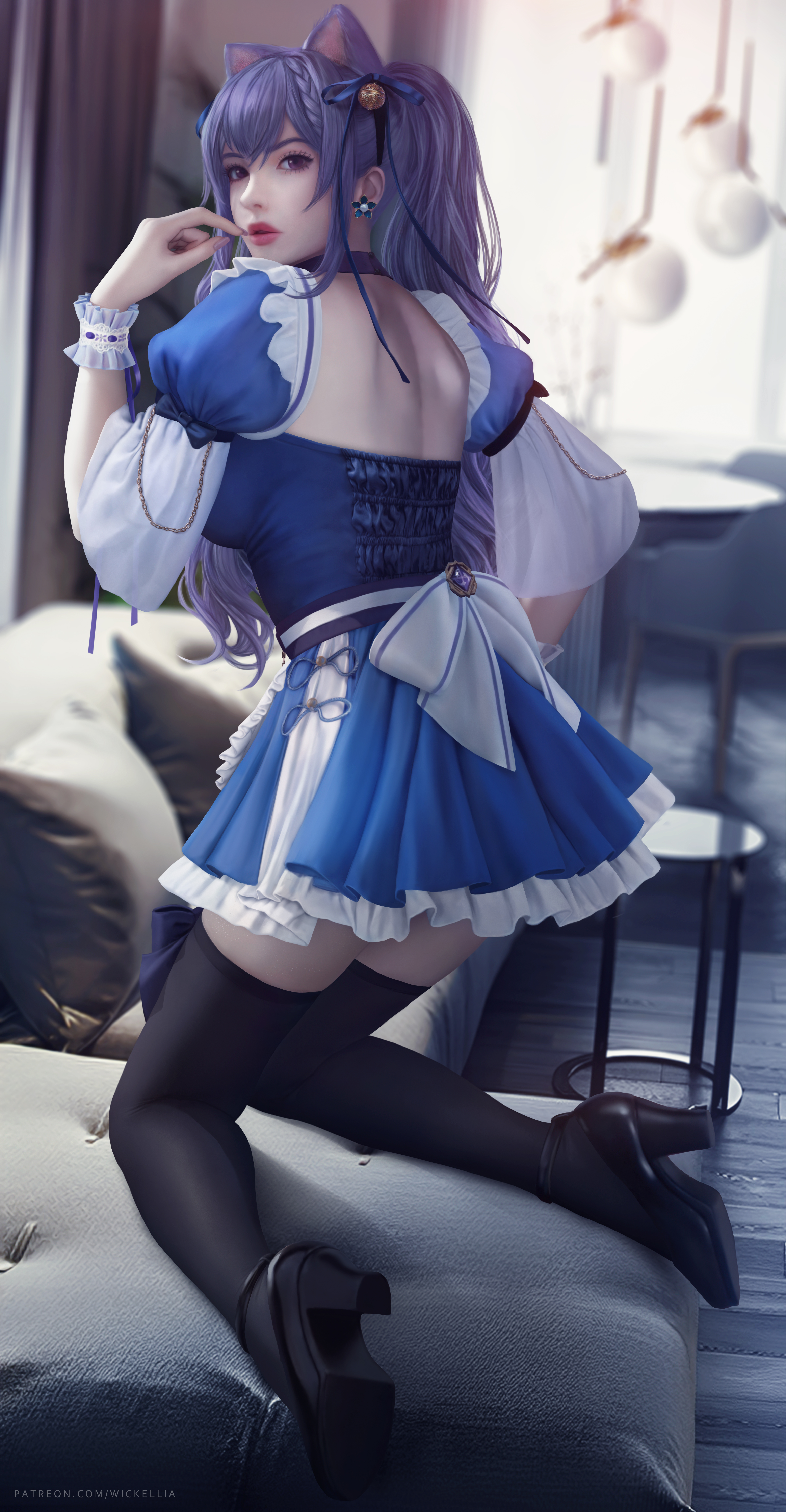 Keqing Genshin Impact Genshin Impact Video Games Anime Anime Girls Cat Ears Maid Maid Outfit Dress 2 3900x7500