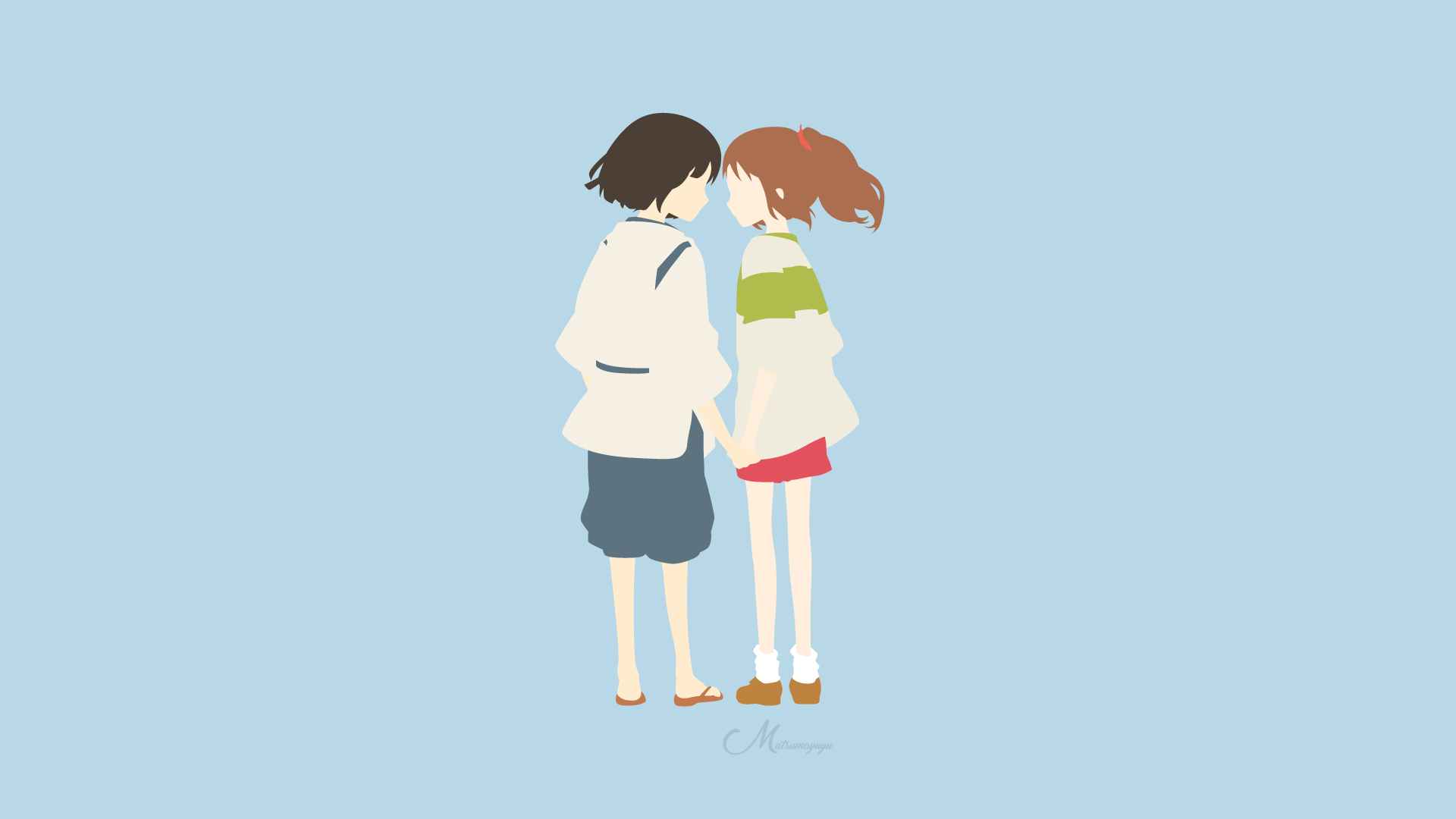 Studio Ghibli Spirited Away Chihiro Haku Anime Simple Background Minimalism 1920x1080