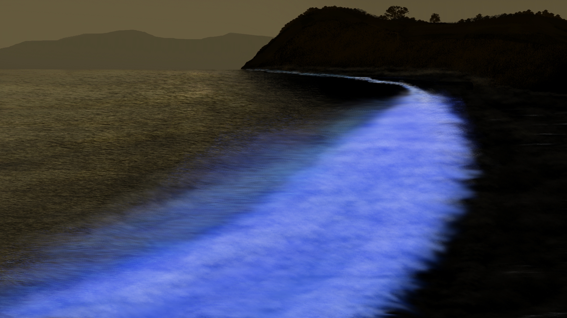 Digital Painting Digital Art Nature Landscape Shoreline Bioluminescence 1920x1080