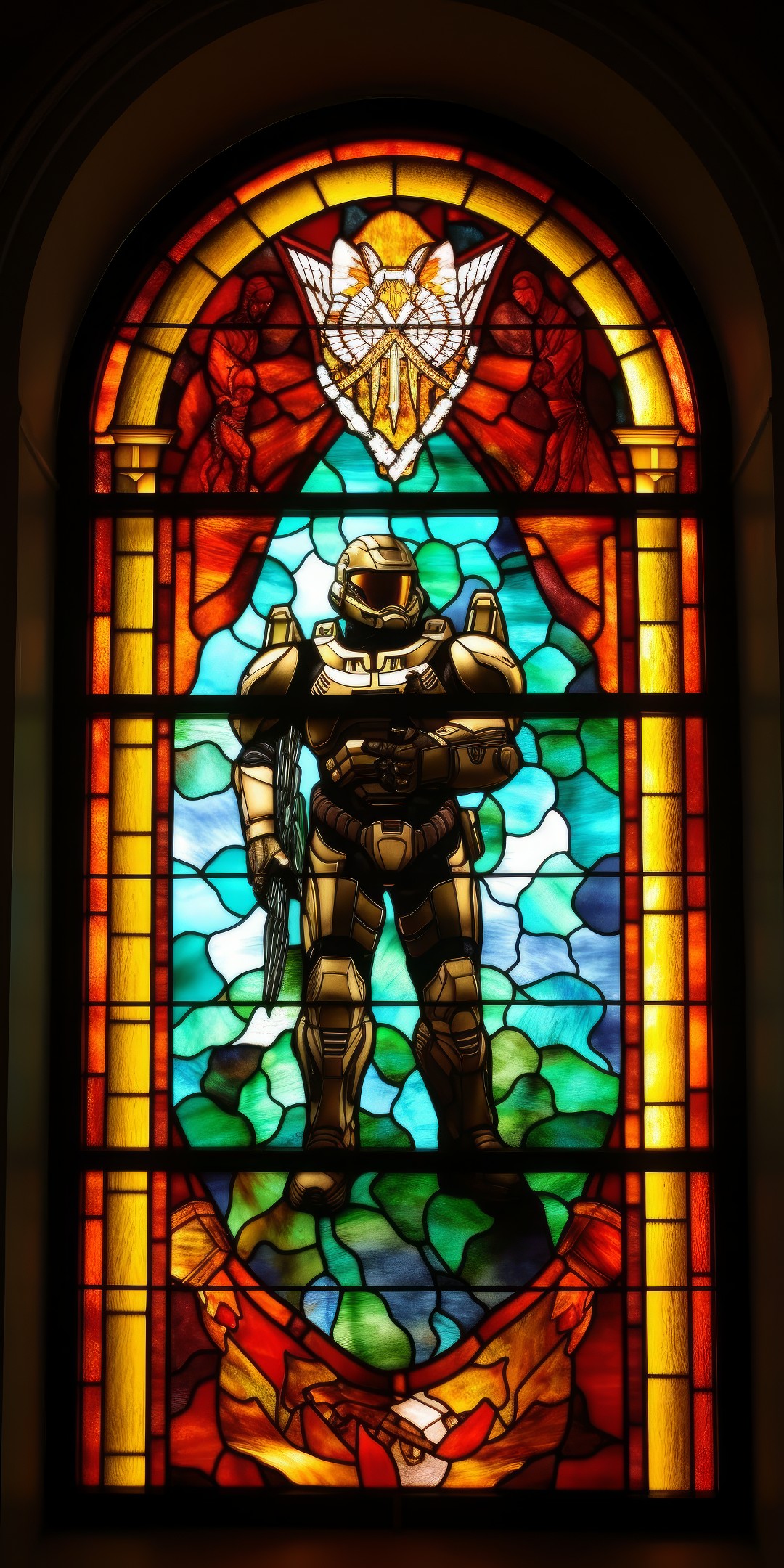 Ai Art Vertical Portrait Display Halo Master Chief Halo Church Window Stained Glass Video Game Chara 1080x2160