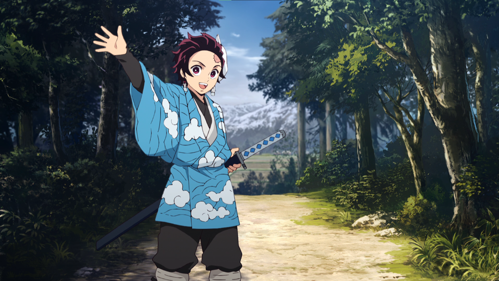 Kimetsu No Yaiba Kamado Tanjiro Nature Trees Forest Anime Anime Screenshot Kimono Earring Anime Boys 1915x1079