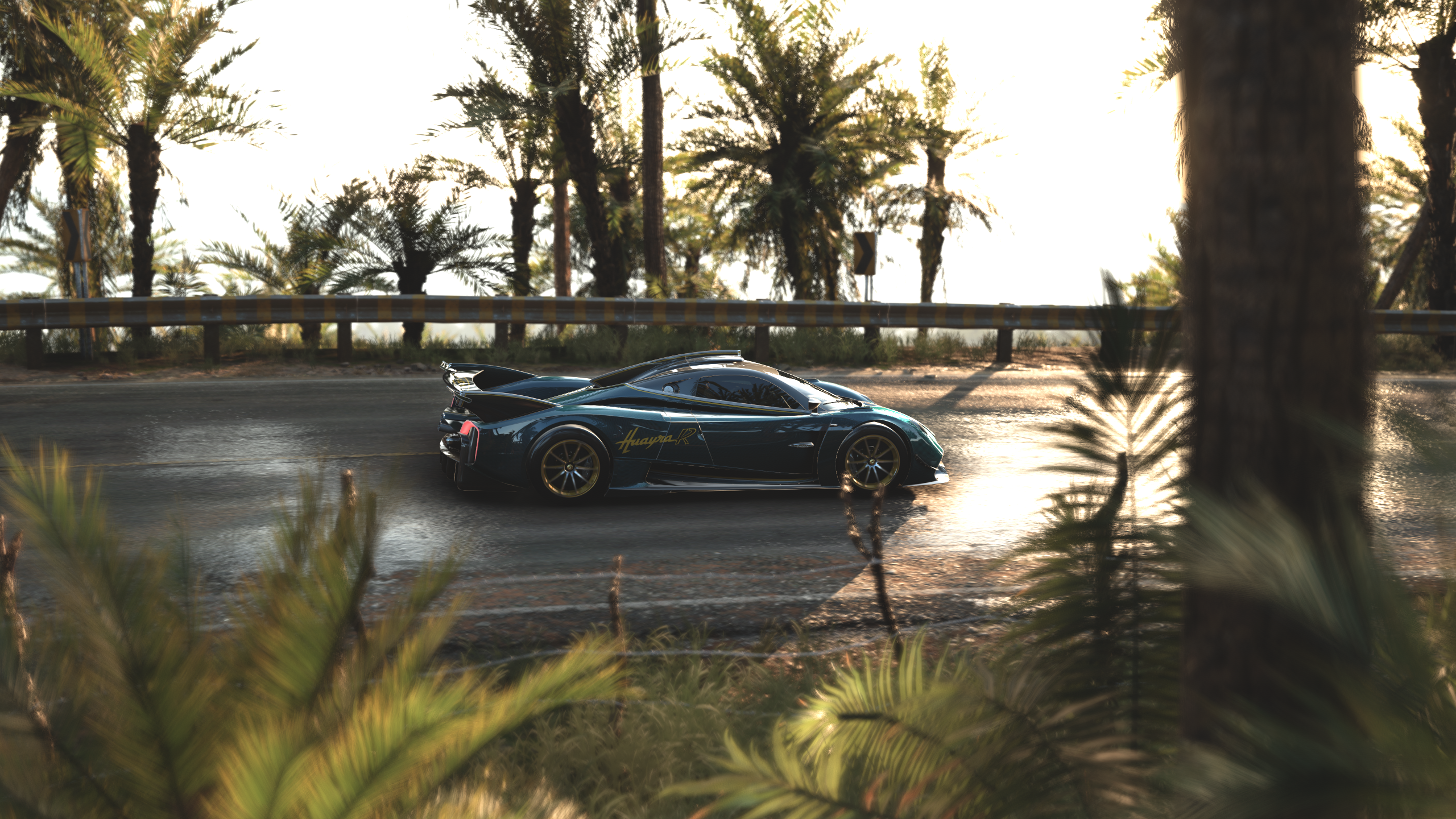 Forza Horizon 5 Video Games Pagani Huayra Car Side View Taillights CGi Road Trees 2560x1440