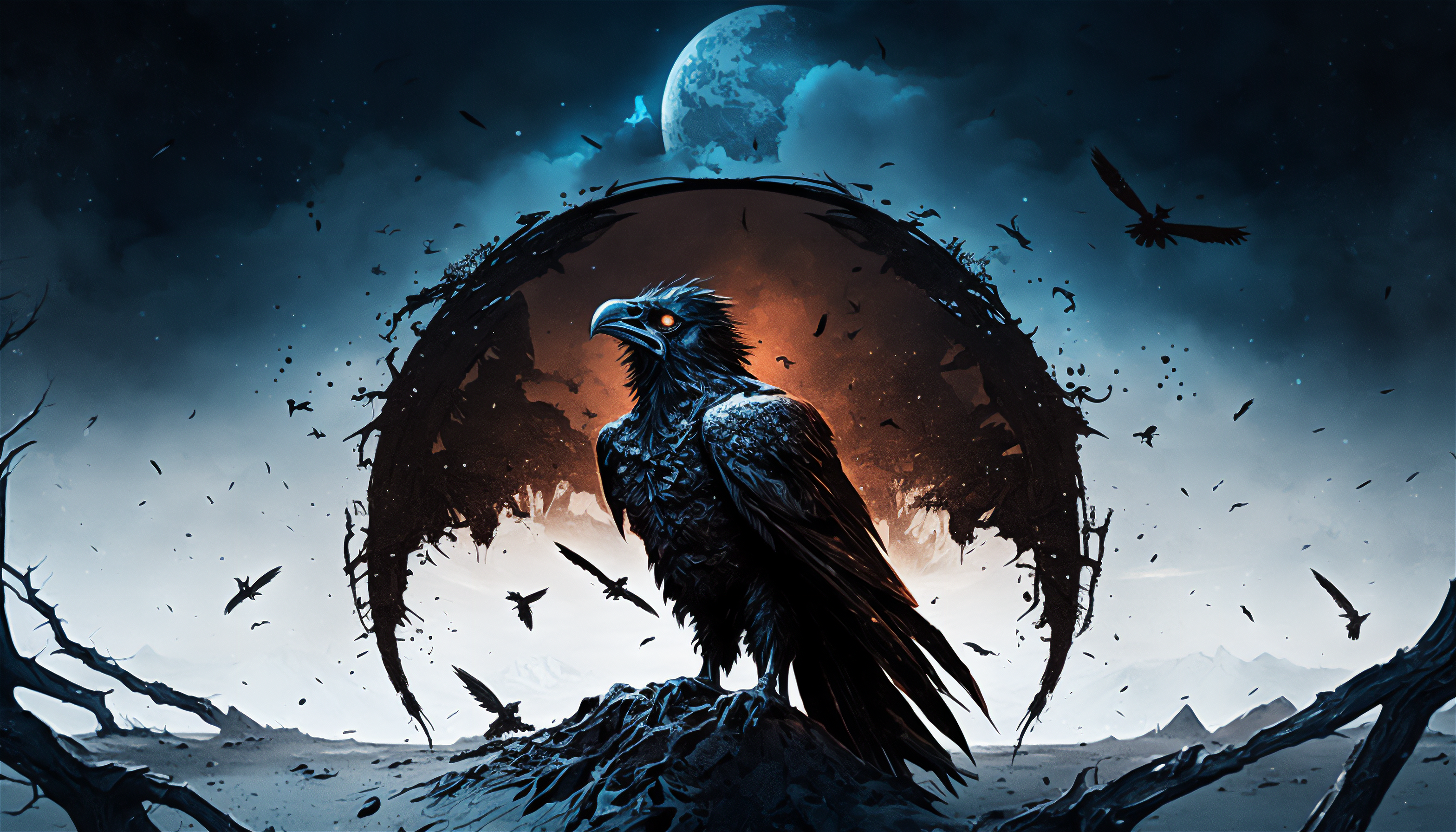 Ai Art Raven Night Moon Birds Animals Wallpaper - Resolution:3136x1792 -  ID:1369592 