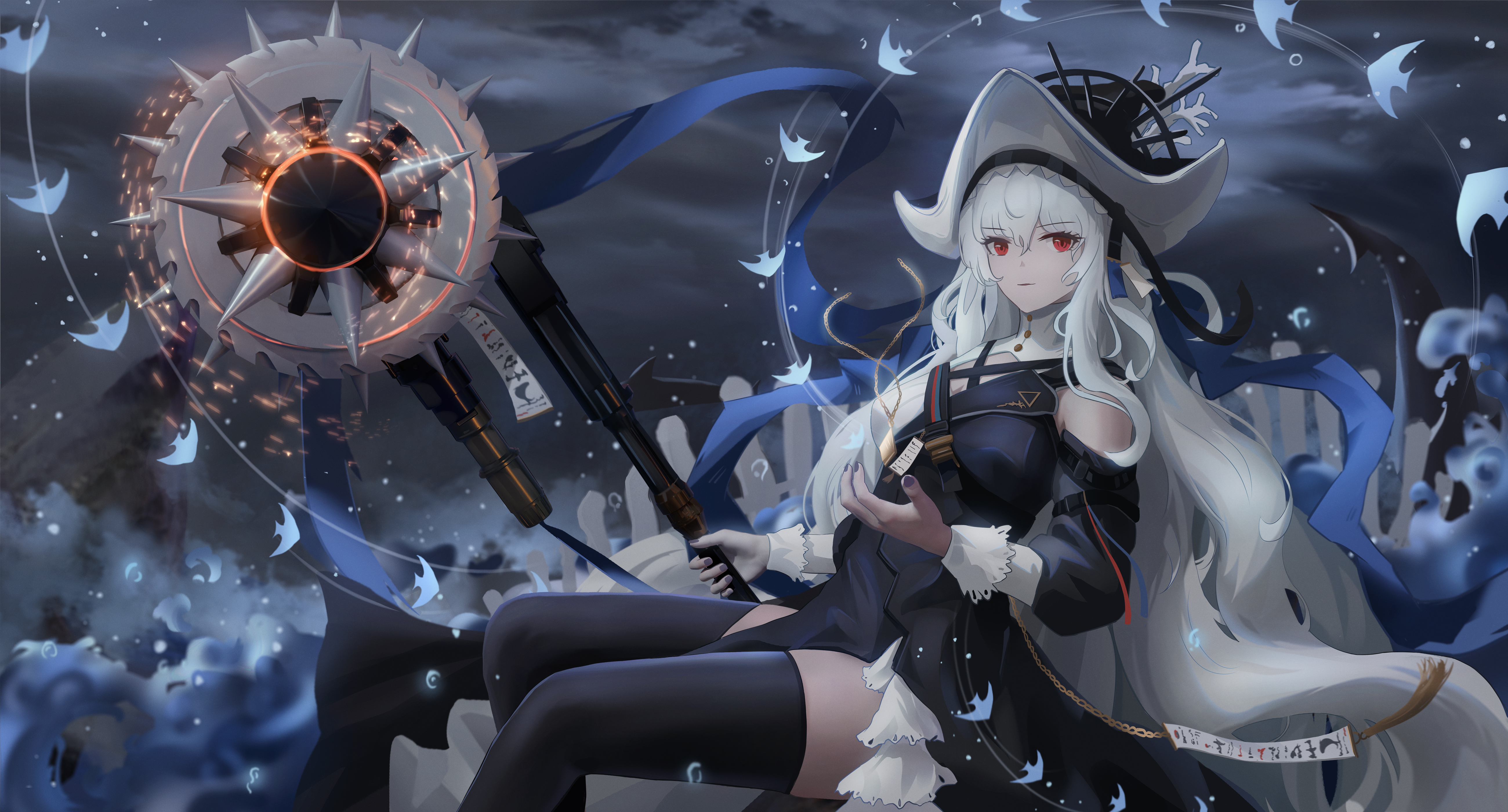 Arknights Specter Arknights Anime Girls Red Eyes Long Hair Hat 5200x2800