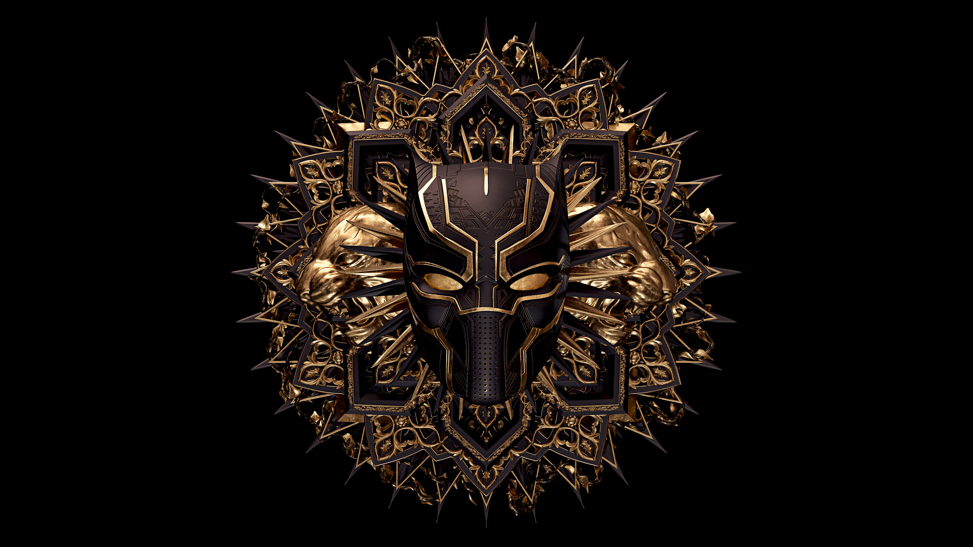 Black Panther Artwork Abstract Gold Mask Dark Background Simple Background Minimalism Black Backgrou 3840x2160