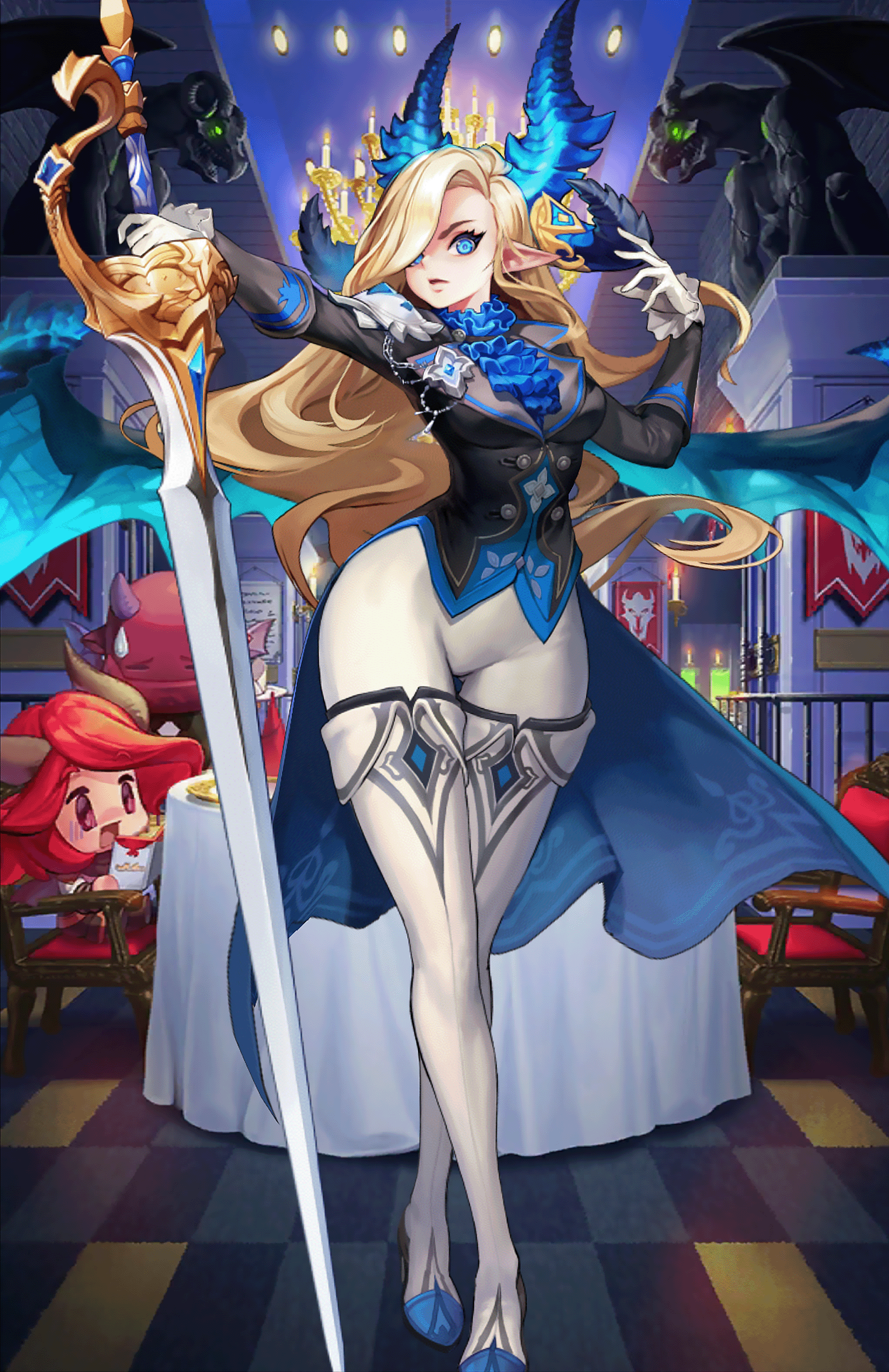 Guardian Tales Bianca Guardian Tales Pointy Ears Royal Sword Horns Blue Eyes Blonde 1799x2778