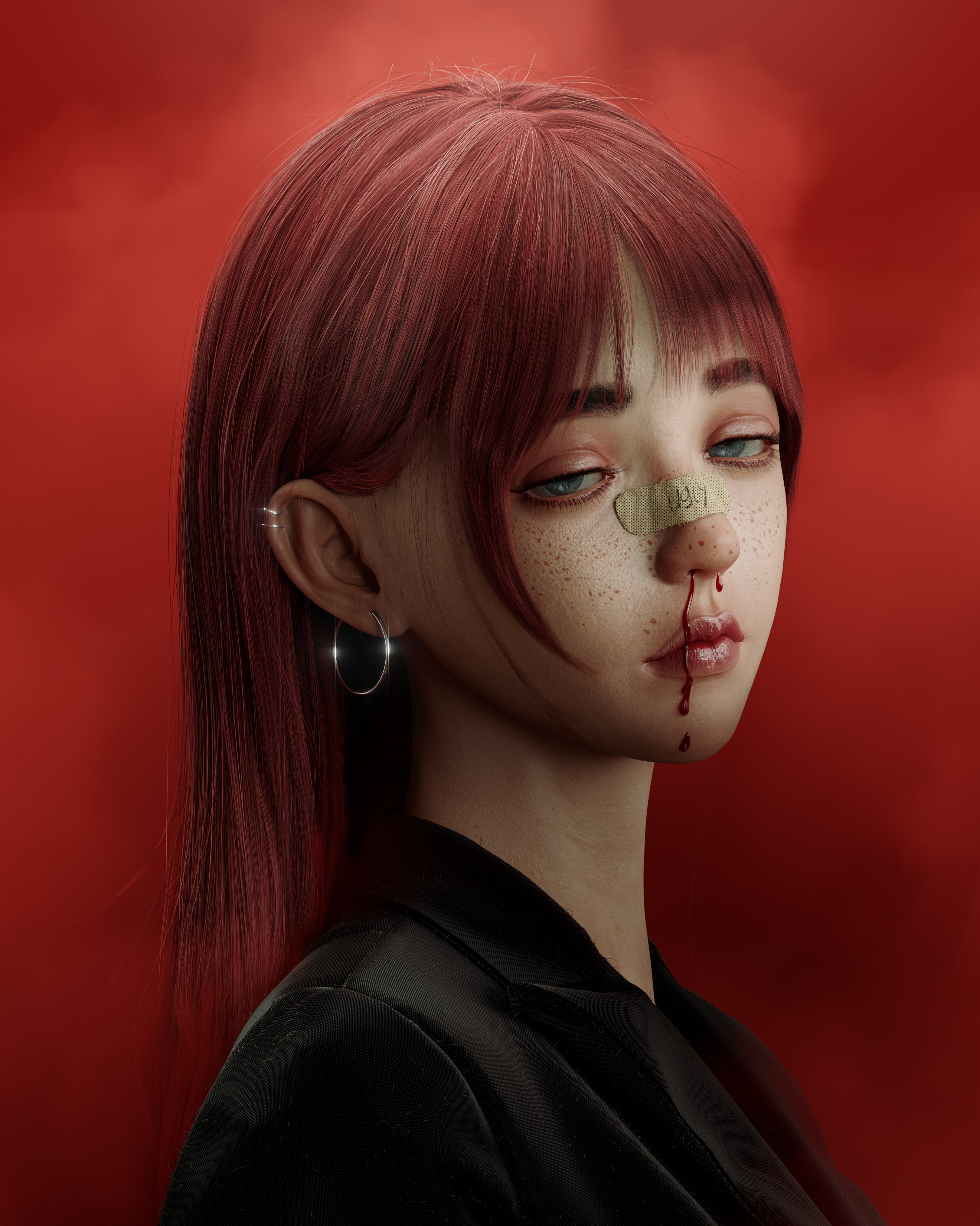 Yuga Digital Art Artwork Illustration Women Portrait Simple Background Earring Redhead 3240x4050