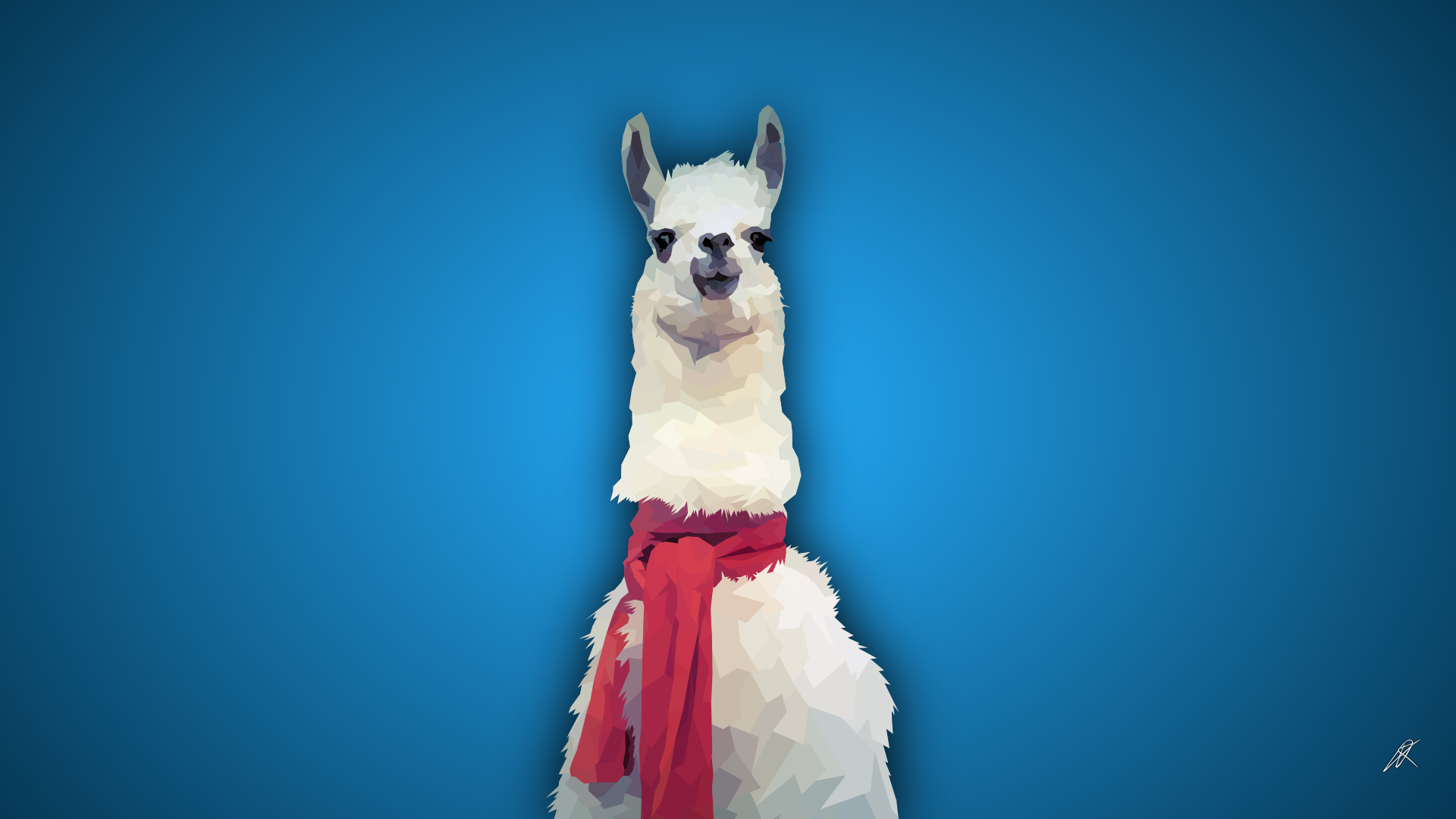 Llamas Low Poly Vector Polygon Art Scarf Simple Background Blue Background 1920x1080