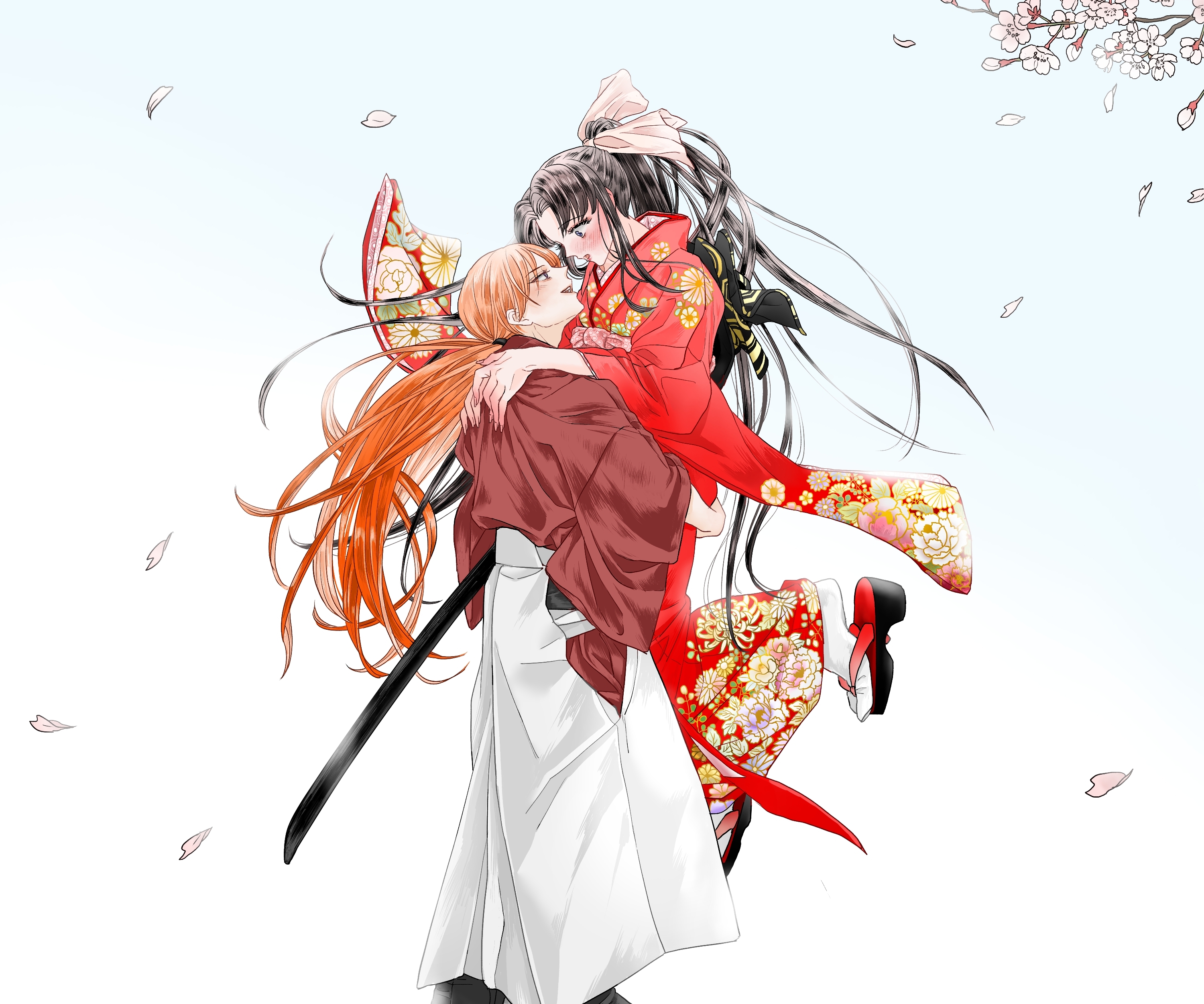 Rurouni Kenshin Kenshin Himura Kamiya Kaoru Petals Couple Cherry Blossom Anime Girls Anime Boys Whit 3000x2500