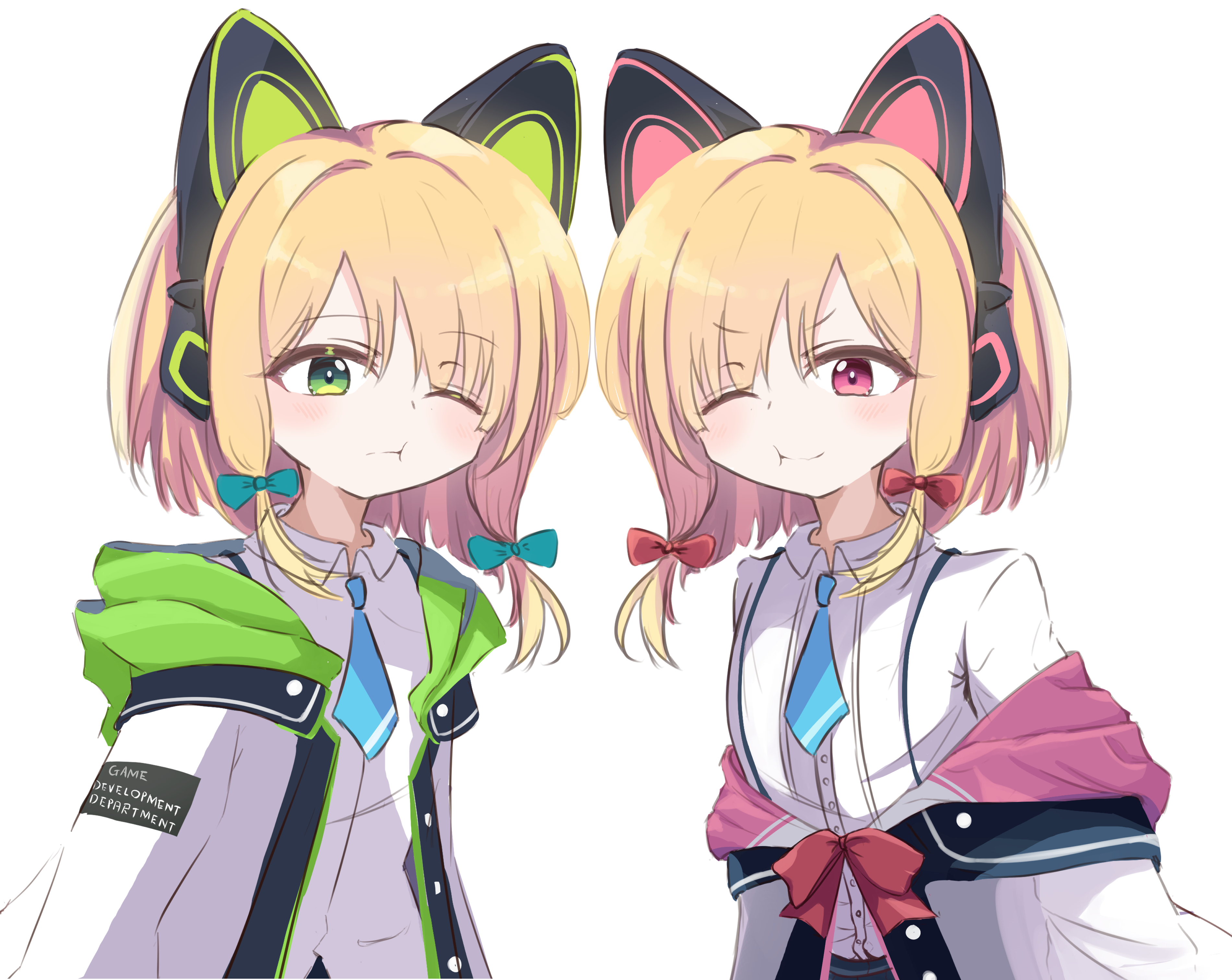 Anime Anime Girls Blue Archive Saiba Midori Saiba Momoi Short Hair Blonde Cat Girl Cat Eyes Twins Tw 3799x3024