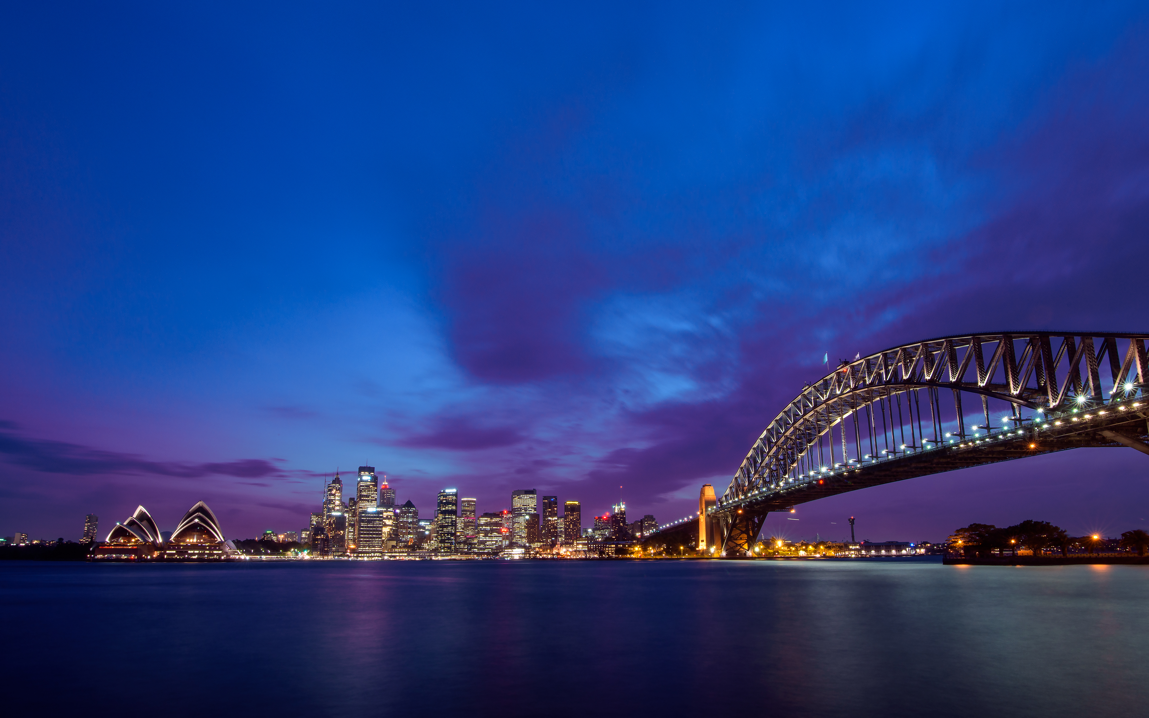 Sydney Australia Sydney Opera House Bridge Night Lights Sky 3840x2400