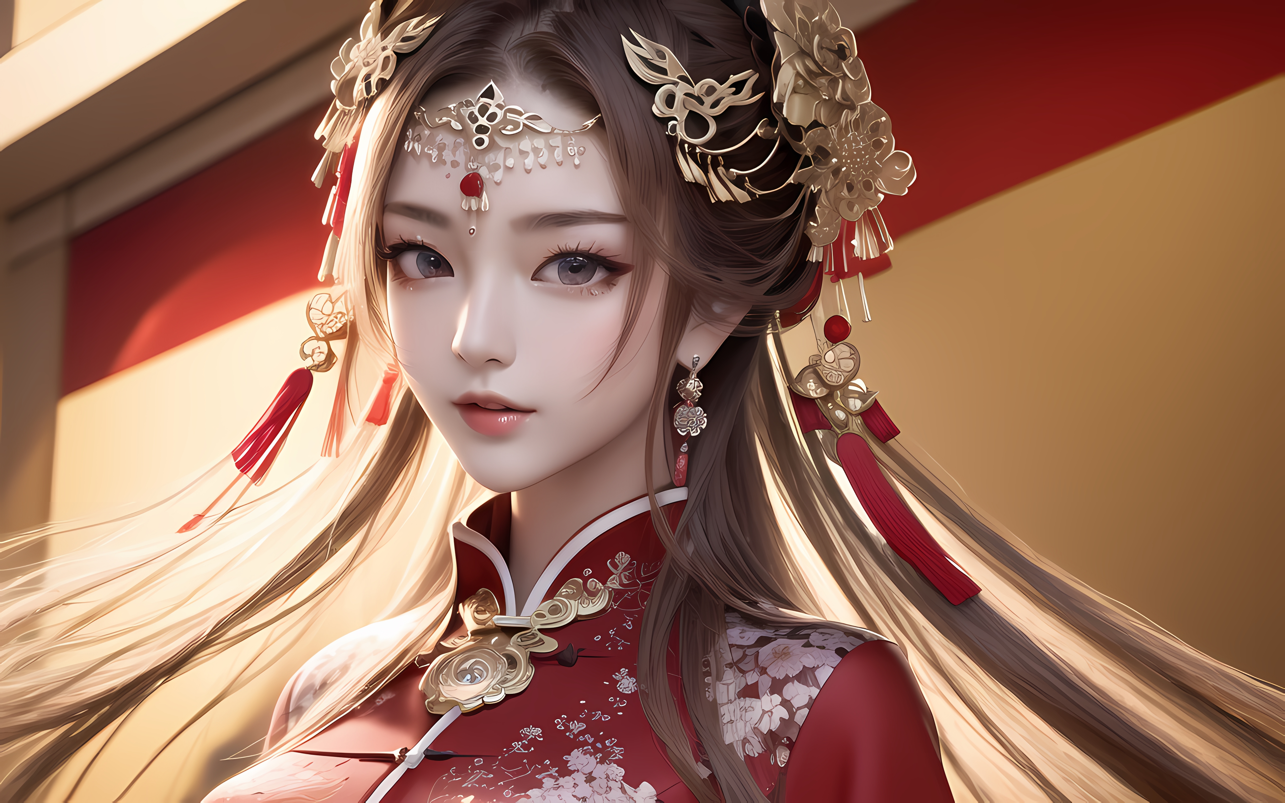 Ai Art Earring Chi Pao Model From Xiaolxl 2 5D Women Asian Chinese Dress 4096x2560