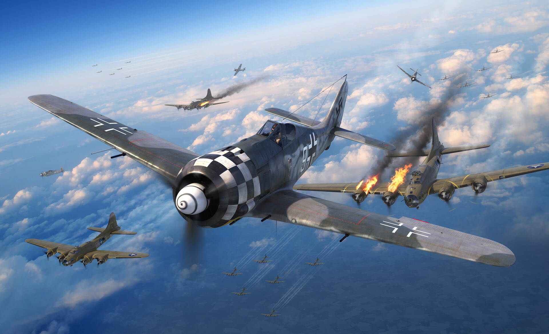 World War Ii Fw 190 Focke Wulf Focke Wulf Fw 190 Airplane War Aircraft Boeing B 17 Flying Fortress N 1920x1171