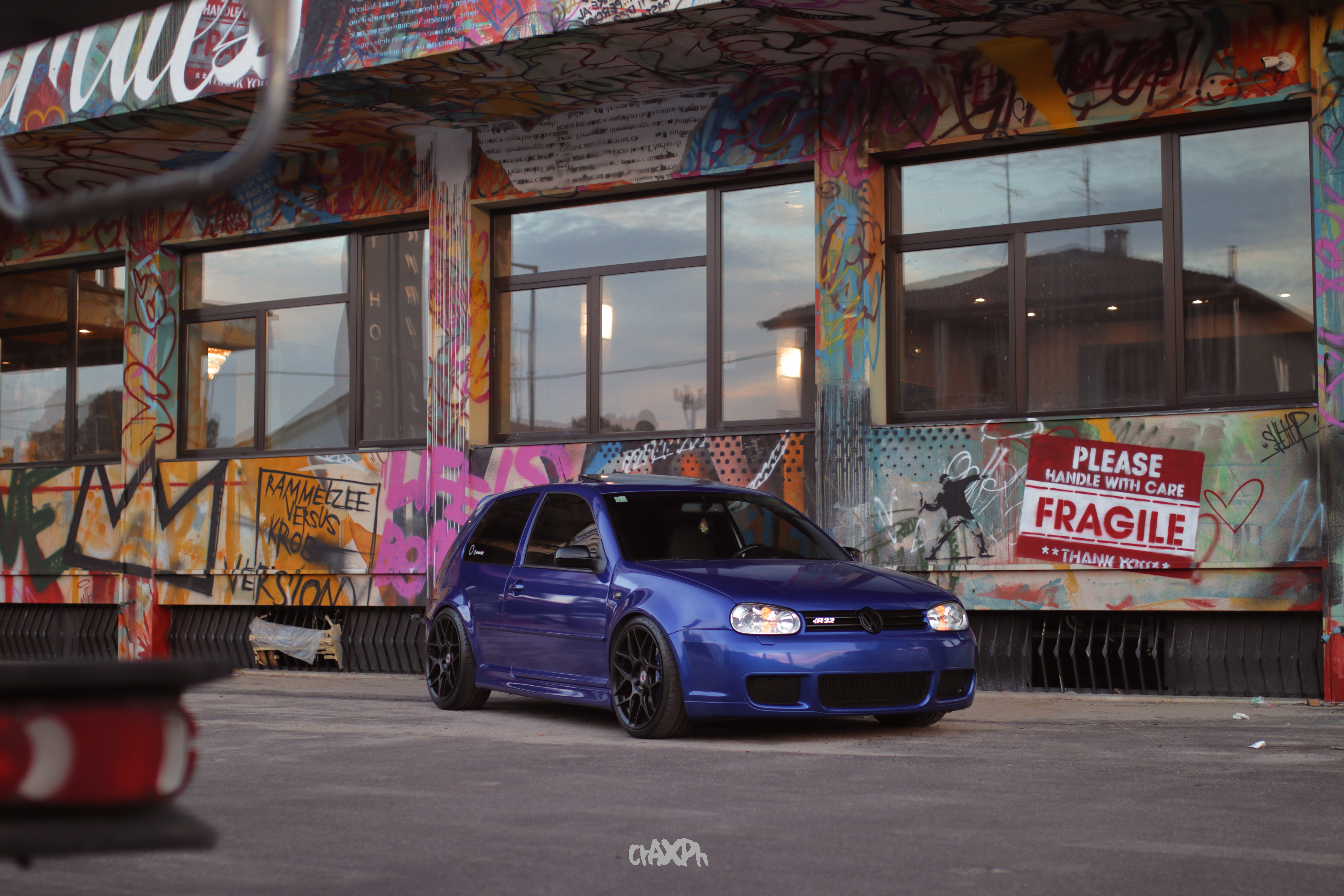 Volkswagen Golf Car Urbex Graffiti Reflection Watermarked 6000x4000