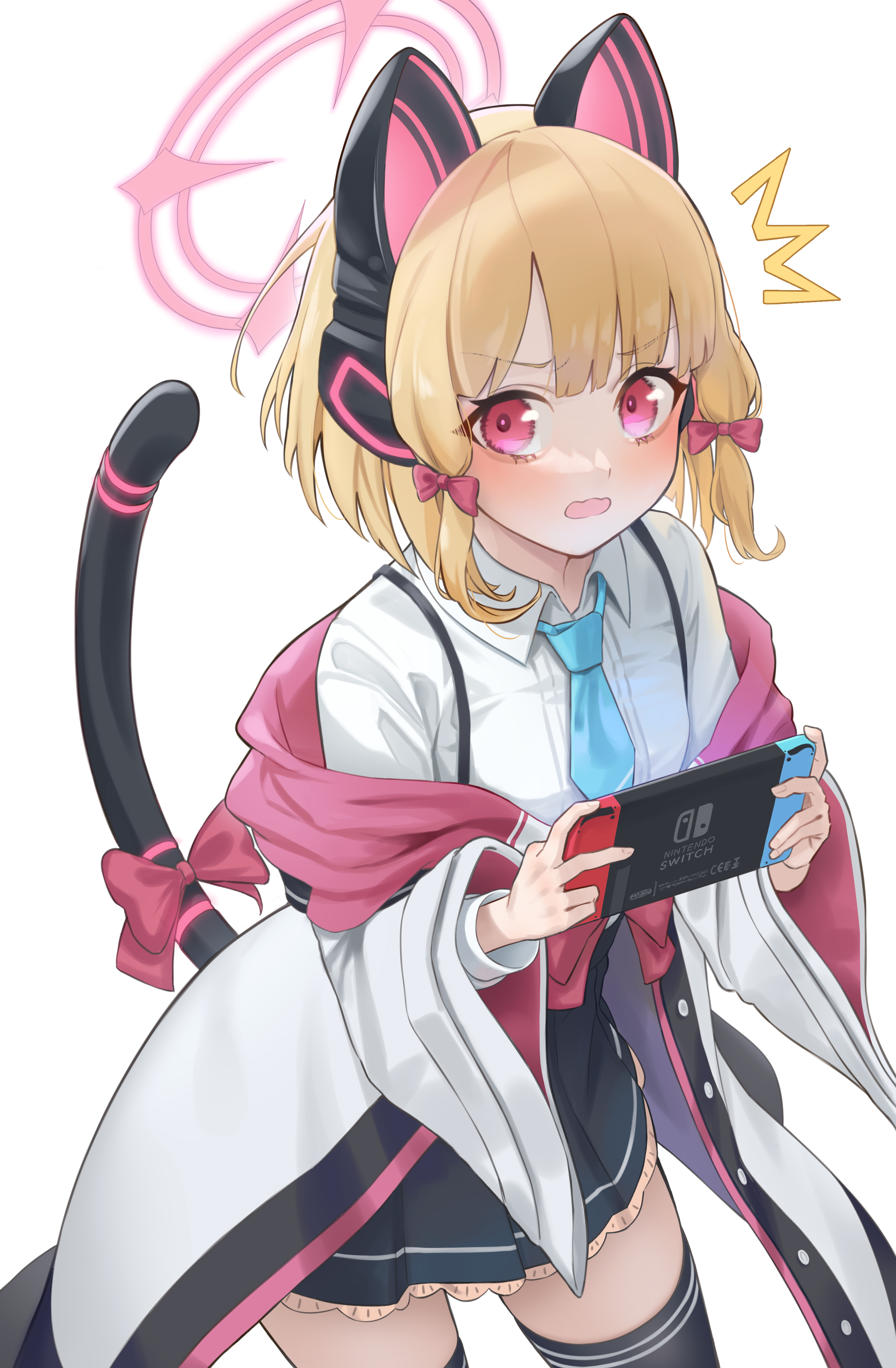 Tail Tale Blue Archive Anime Girls Cat Girl Cat Ears Cat Tail Nintendo Switch Blonde Blushing Tie Re 2600x3970
