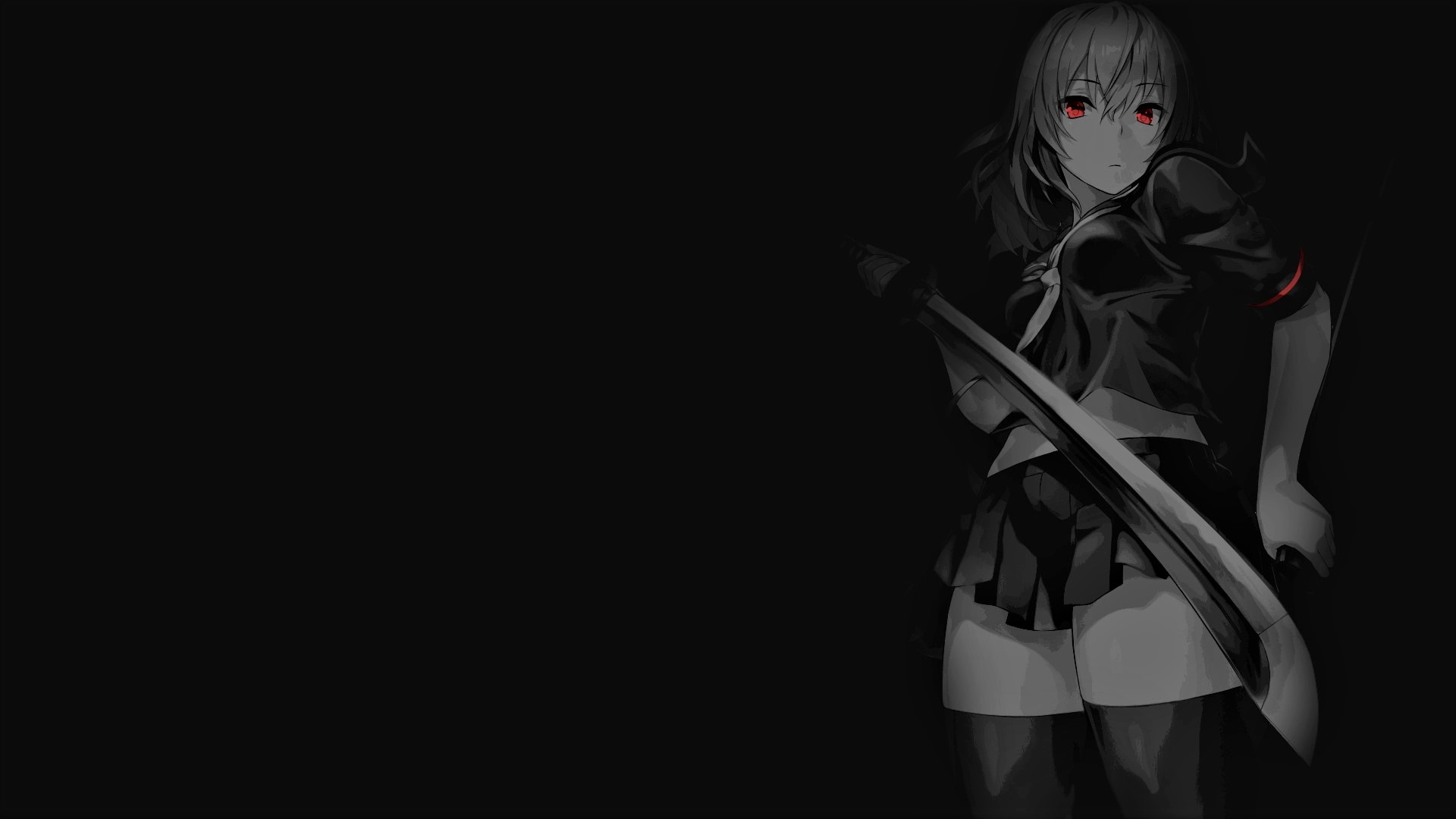 Selective Coloring Black Background Dark Background Simple Background Anime Girls Sword School Unifo 1920x1080