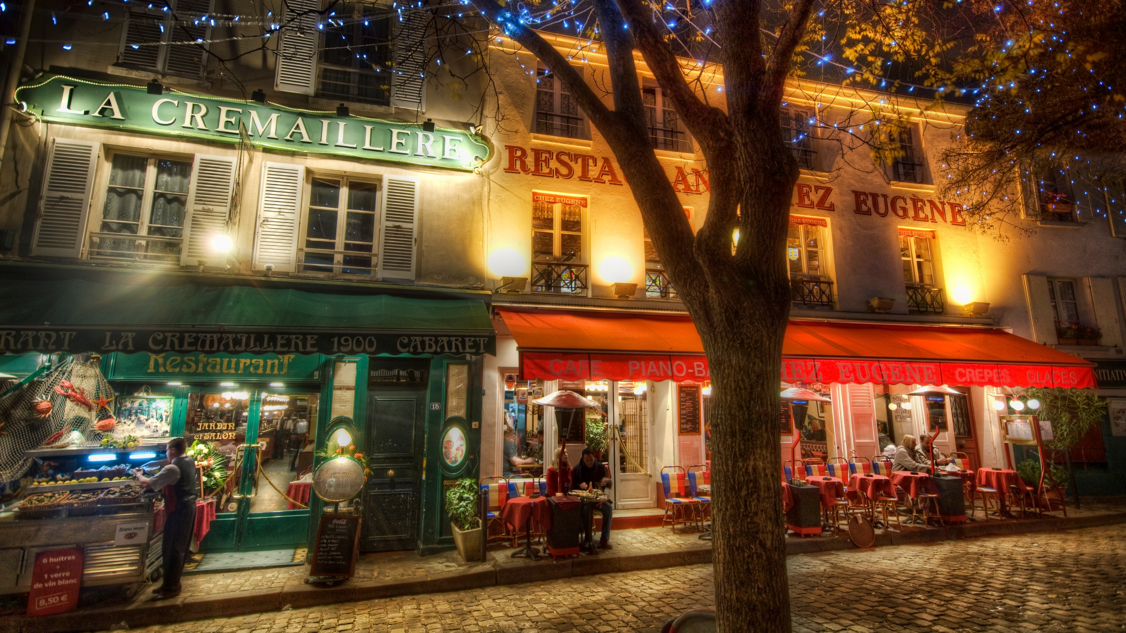 Trey Ratcliff Photography 4K France Building Lights Trees Restaurant Cafe Night Lyon 3840x2160
