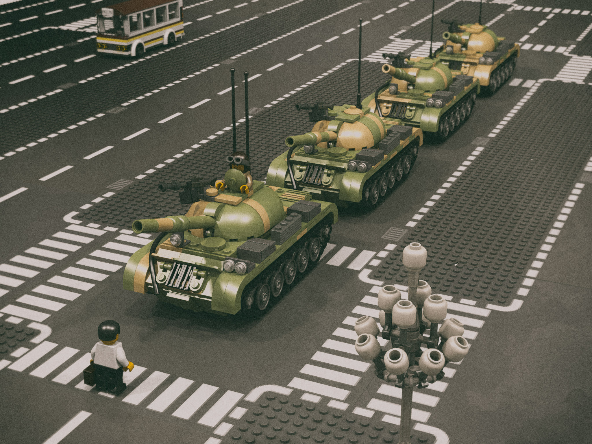 LEGO Tiananmen Square Tank Man China Toys Military Vehicle Protestors Tank Street 2048x1536