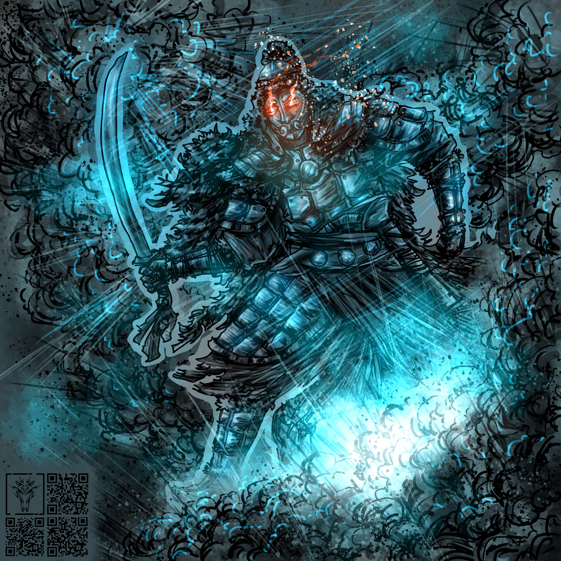 Dark Illustration War Sword Armor Digital Art QR Code 1920x1920
