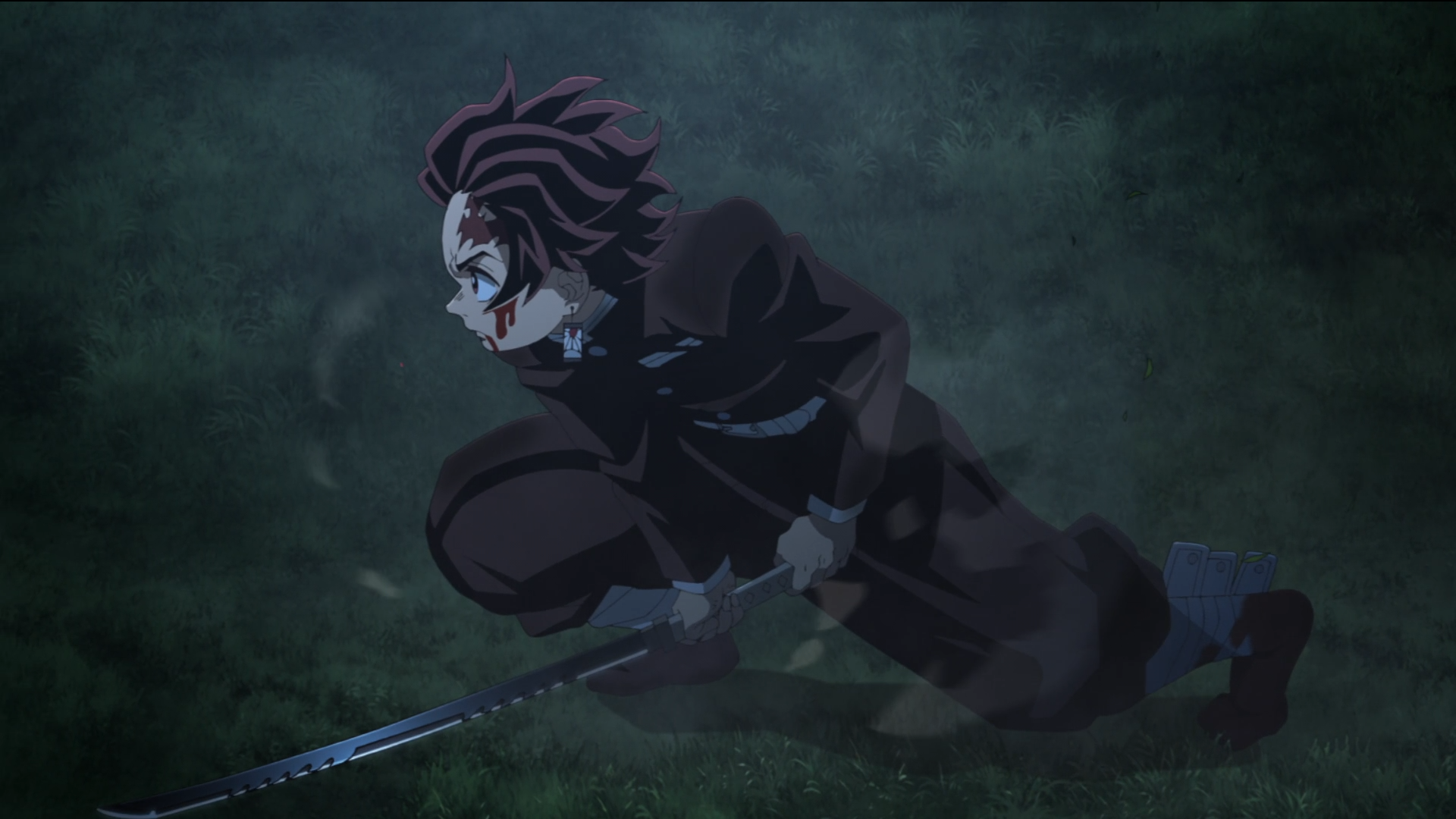 Kimetsu No Yaiba Anime Anime Screenshot Anime Boys Katana Uniform Earring Kamado Tanjiro Weapon Gras 1920x1080