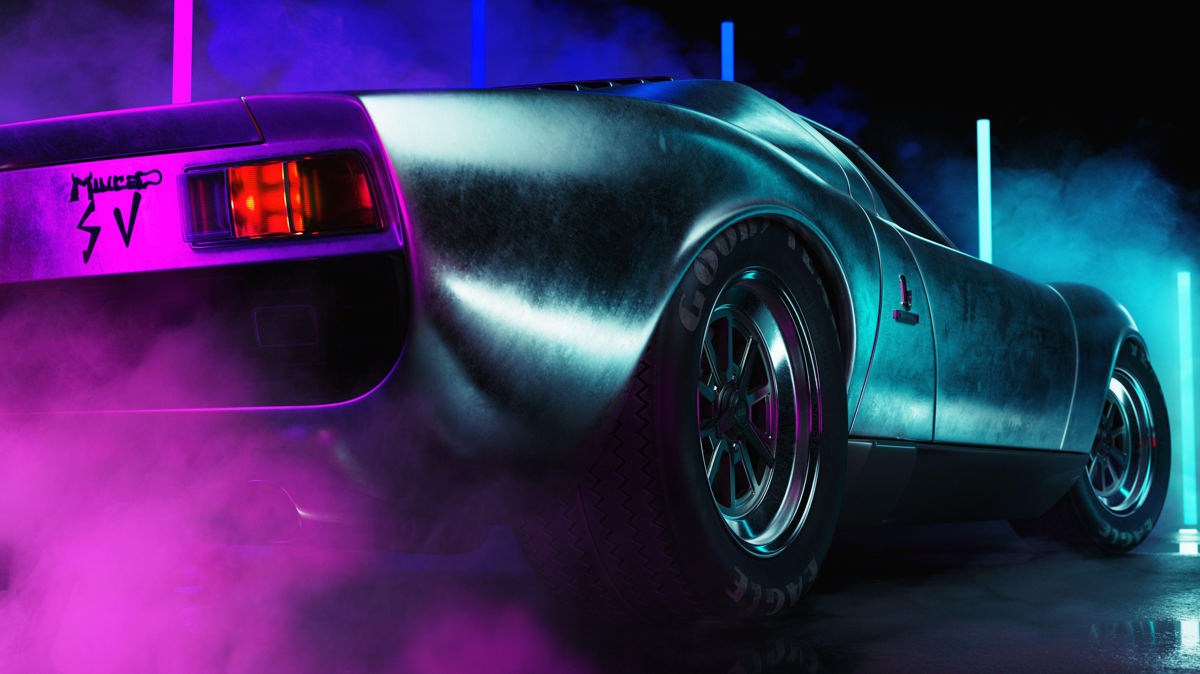 Vehicle Car CGi Digital Art Artwork 4K Greg Peruski Italian Cars Lamborghini Lamborghini Miura Smoke 3840x2156