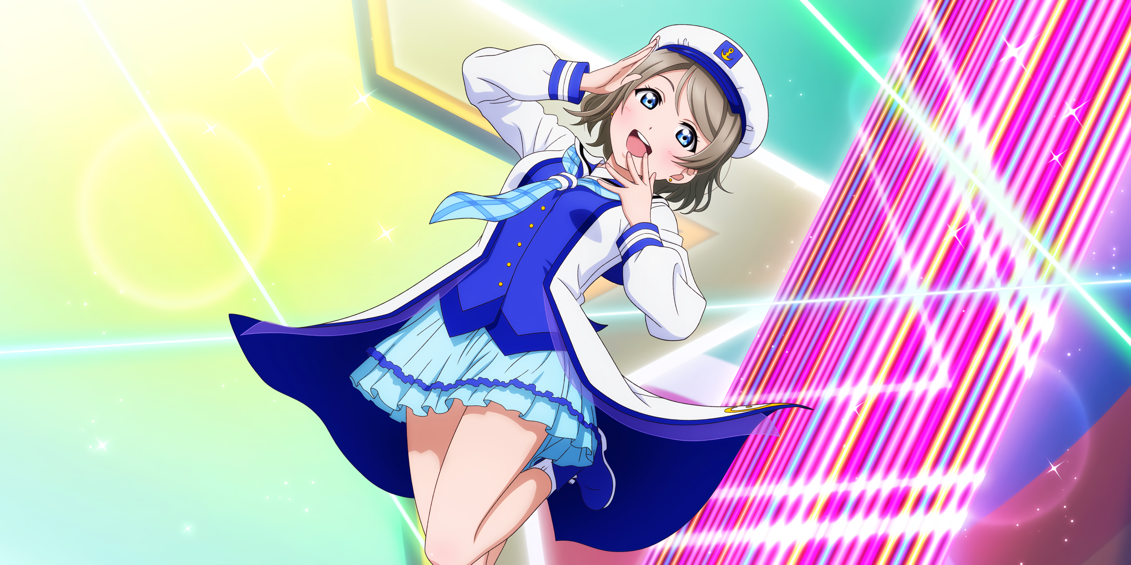 Watanabe You Love Live Sunshine Blue Eyes Anime Girls Sailor Uniform Brunette 3600x1800