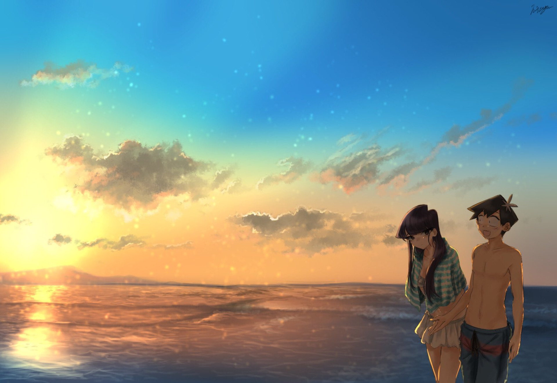 Komi Shouko Komi San Wa Comyushou Desu Hitohito Tadano Anime Girls Anime Boys Clouds Water Sunset 1920x1320