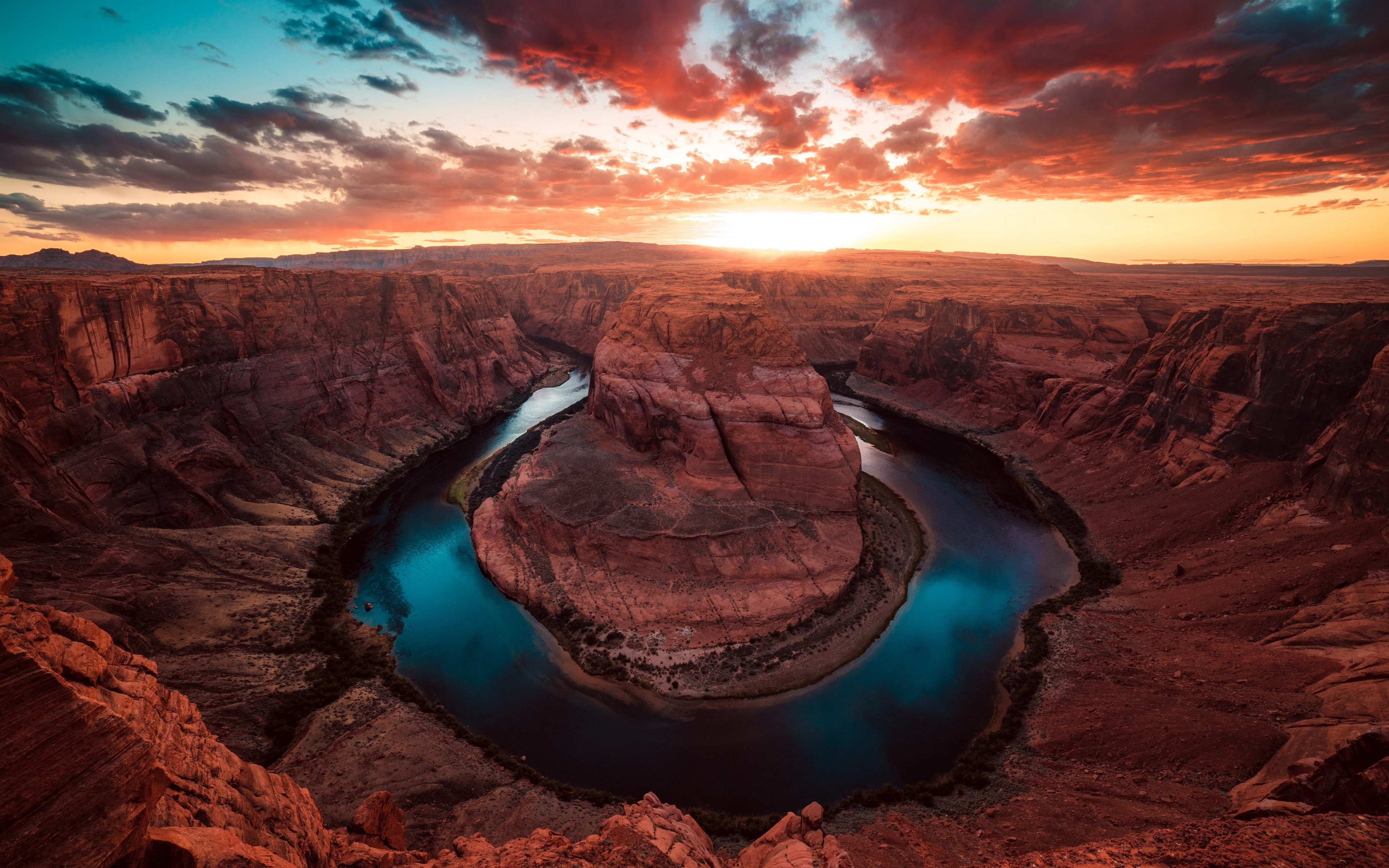 Horseshoe Bend Nature Arizona USA Sky Clouds Sunset Canyon Valley Colorado River Rock Formation 3840x2400