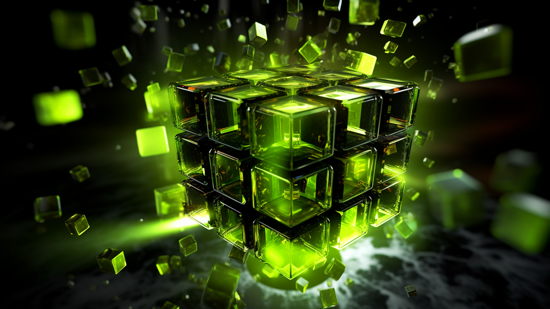 Green Background 3D Abstract Green Digital Art Cube 1920x1080