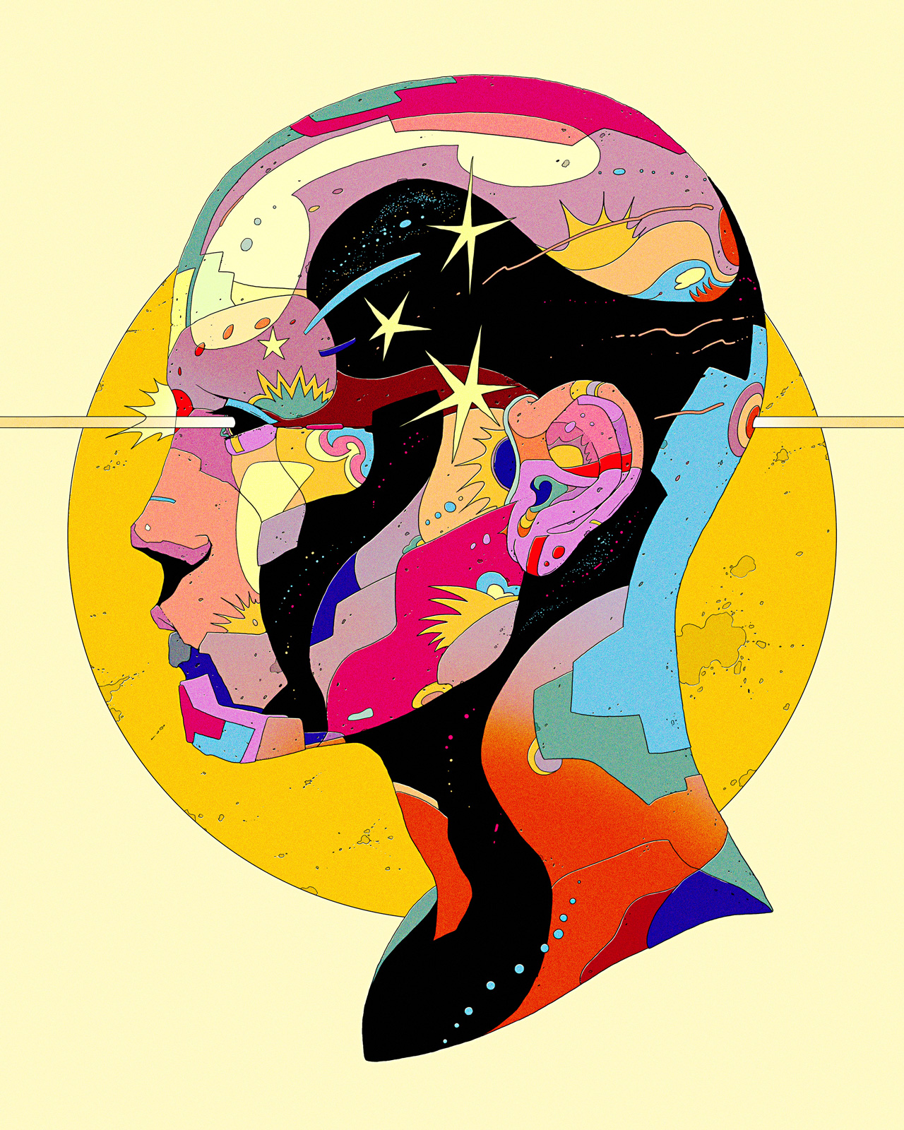 Maciek Wolanski Abstract Bald Looking Sideways Face Colorful Digital Art Illustration Portrait Displ 1280x1600