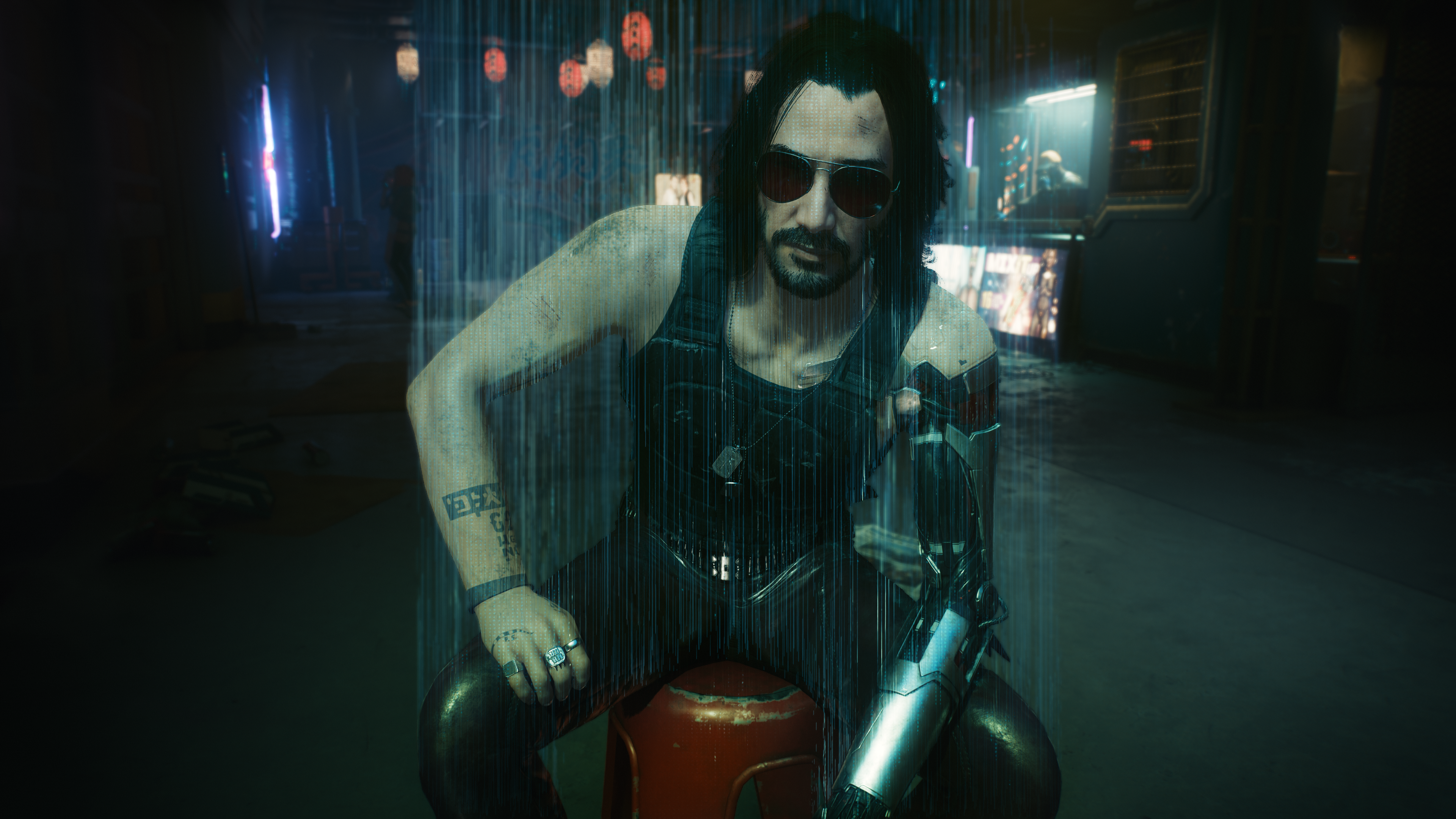 Cyberpunk 2077 Johnny Silverhand Video Game Characters Keanu Reeves Frontal View Sitting CGi Video G 3840x2160