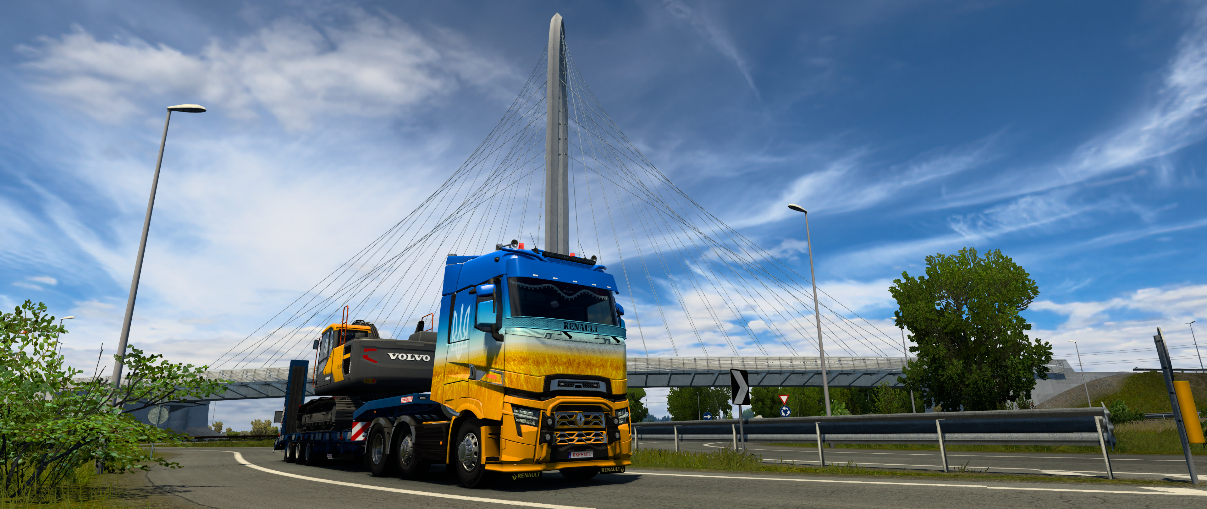 Renault Trucks Landscape Bridges Euro Truck Simulator 2 Video Games Truck Clouds Sky CGi Screen Shot 3840x1620