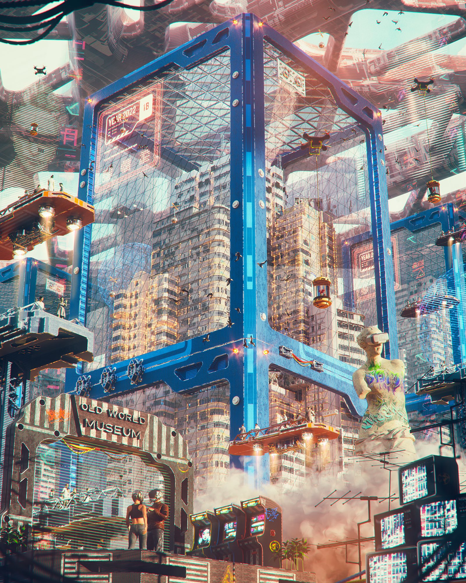 Annibale Siconolfi Fantasy Architecture Futuristic City Megastructure Cyberpunk Portrait Display TV  1600x2000