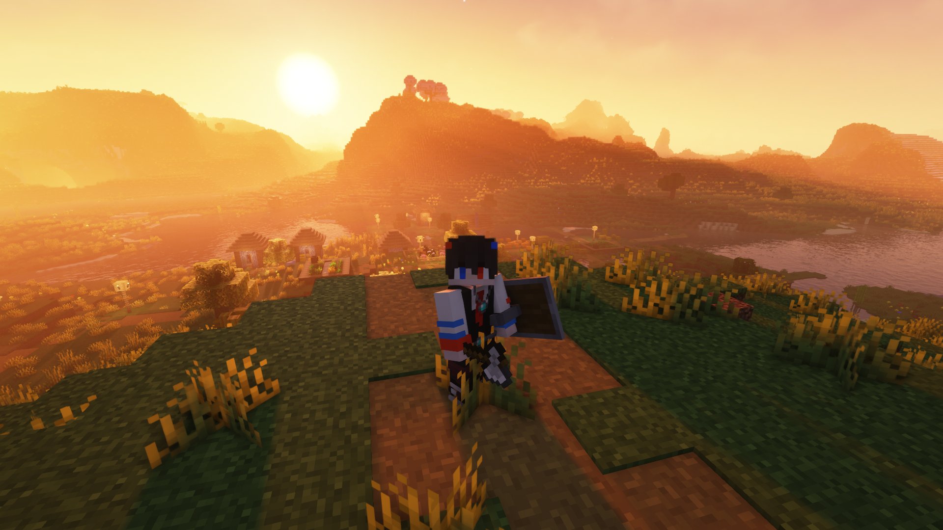 Minecraft Screen Shot Video Games Sunlight Sunset Sunset Glow Video Game Characters CGi Looking At V 1920x1080