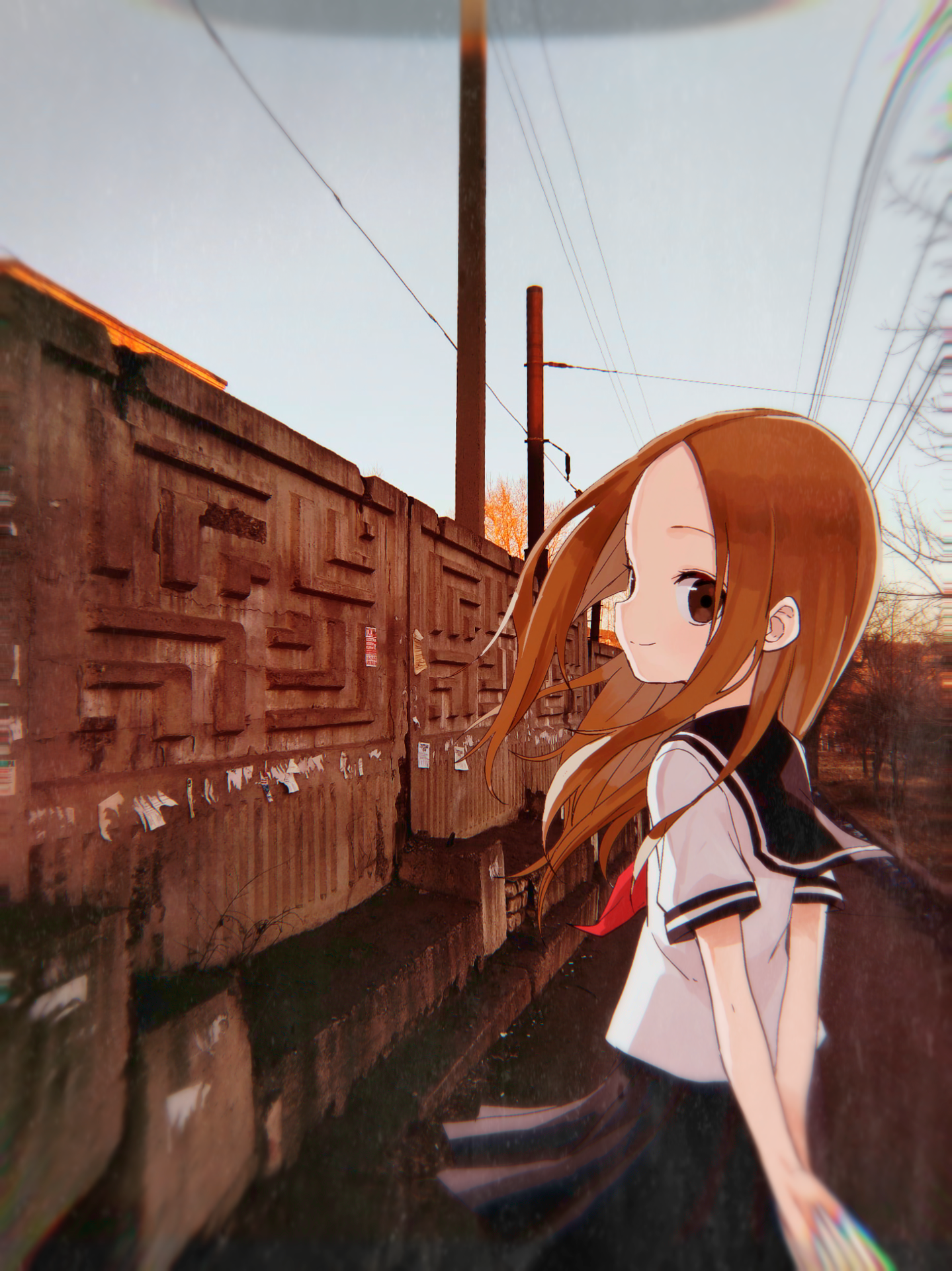 Anime Girls Animeirl Takagi San Concrete Wall Portrait Display Schoolgirl School Uniform Smiling Loo 1439x1920