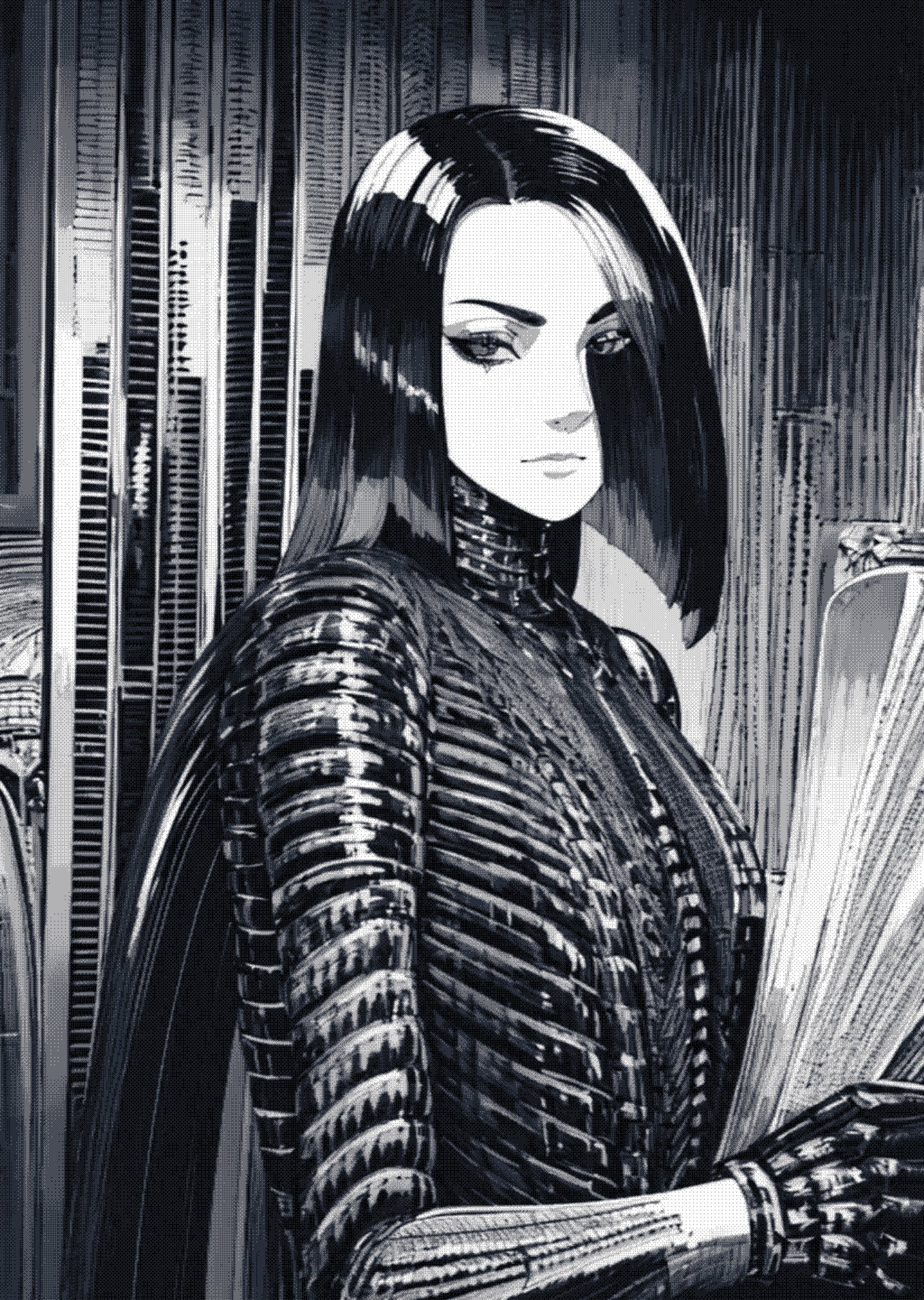 Anime Girls Xenotrip Long Hair Monochrome Looking At Viewer Dark Portrait Display 1456x2048