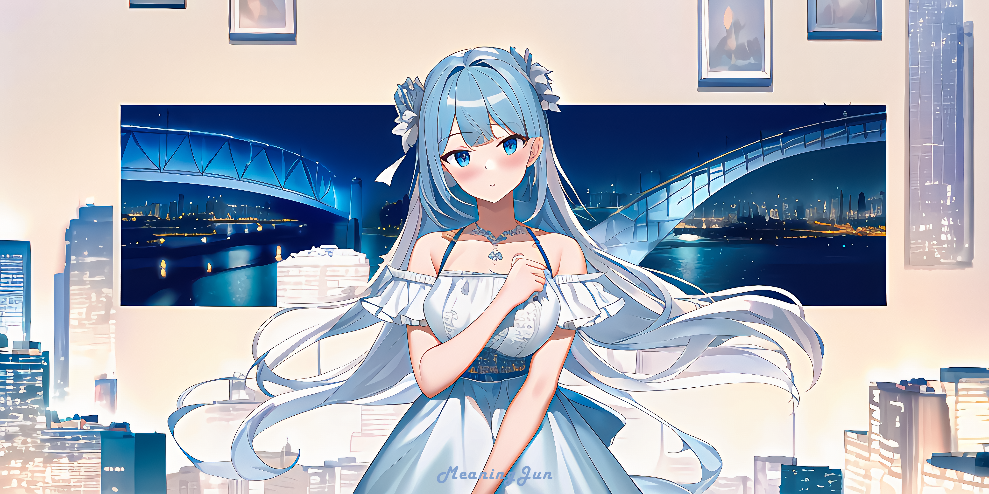 Anime Girls Anime Ai Art Dress Bridge 4096x2048