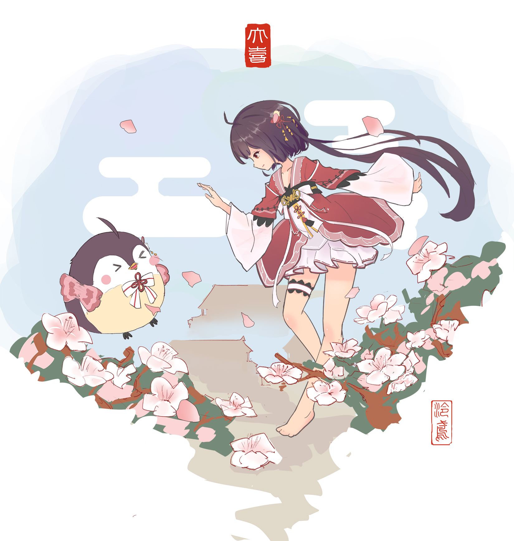 Lingyuan Anime Anime Girls Petals Flowers Creature Vertical 1650x1737