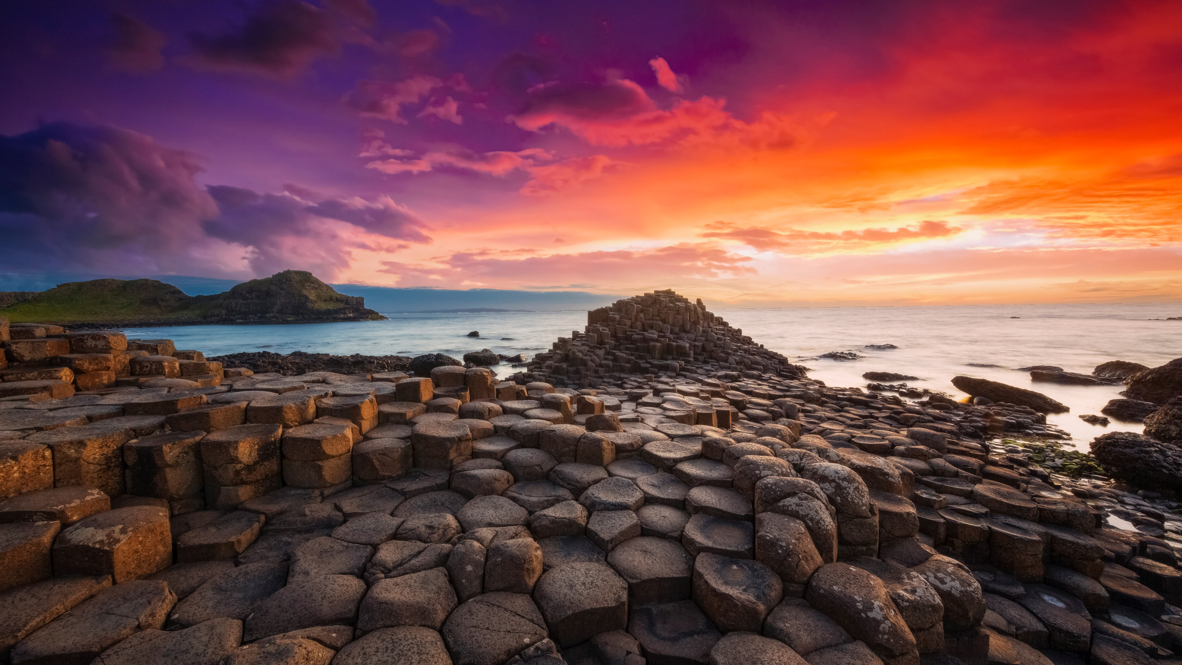 Nature Coast Sea Rock Formation Clouds Northern Ireland Sky Sunset Stones Sunset Glow Rocks Giants C 3840x2160
