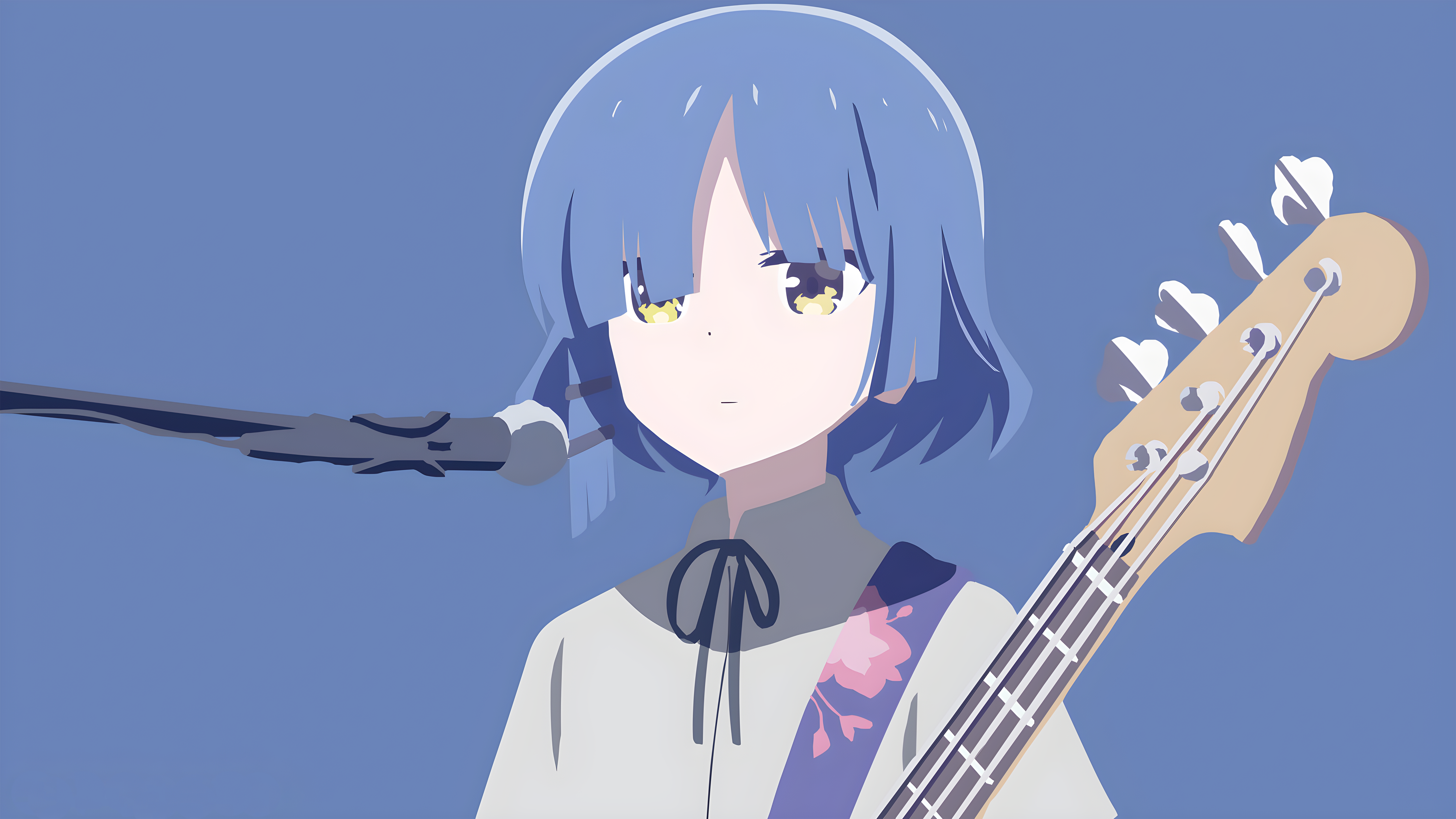 BOCCHi THE ROCK Ryo Yamada Bass Guitars Blue Hair Anime Girls Blue Background Musical Instrument Pix 5040x2835