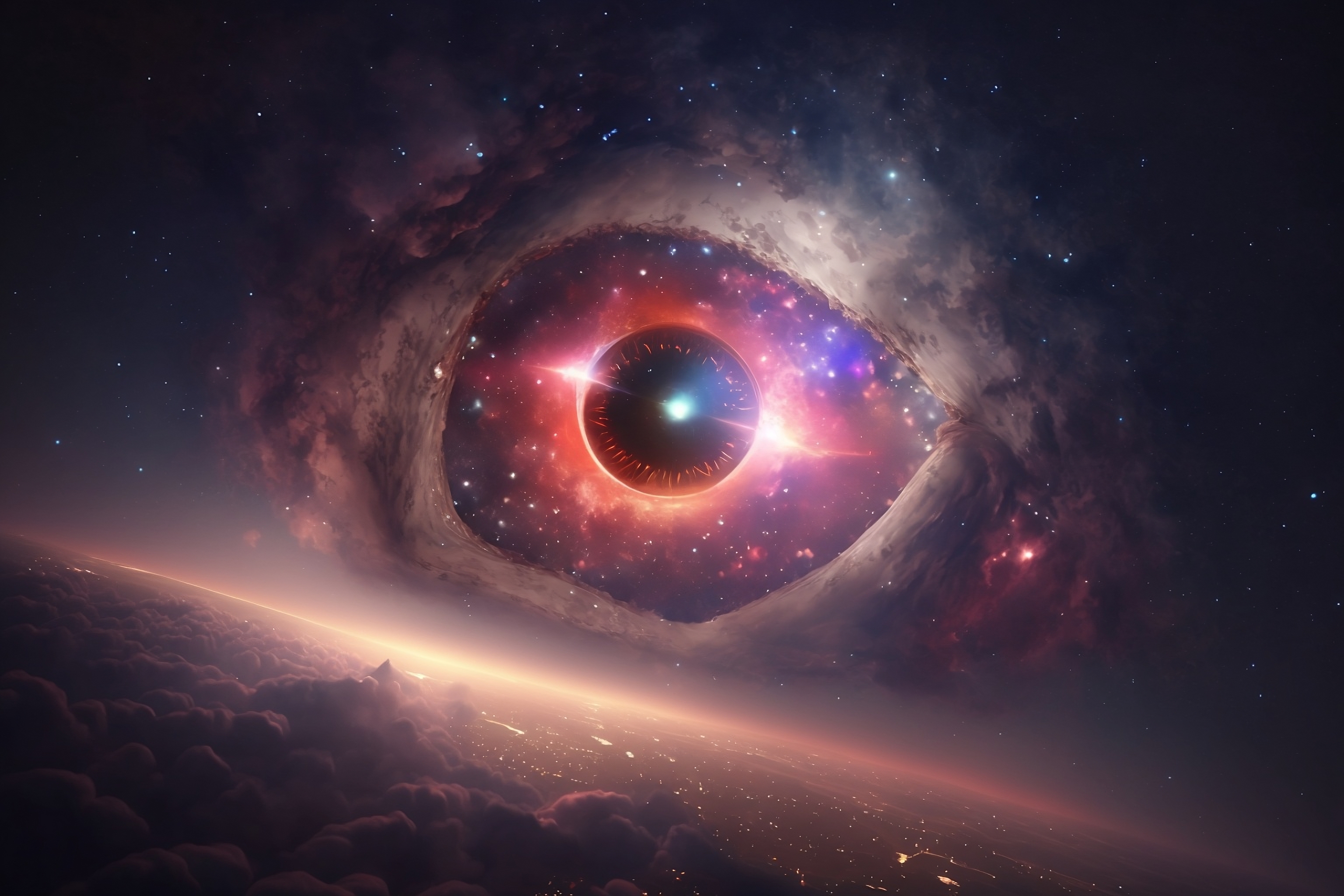 Cosmic Eye Space Universe Stars Bright Galaxy Ai Art Cumulus Nebula Eyes 3072x2048