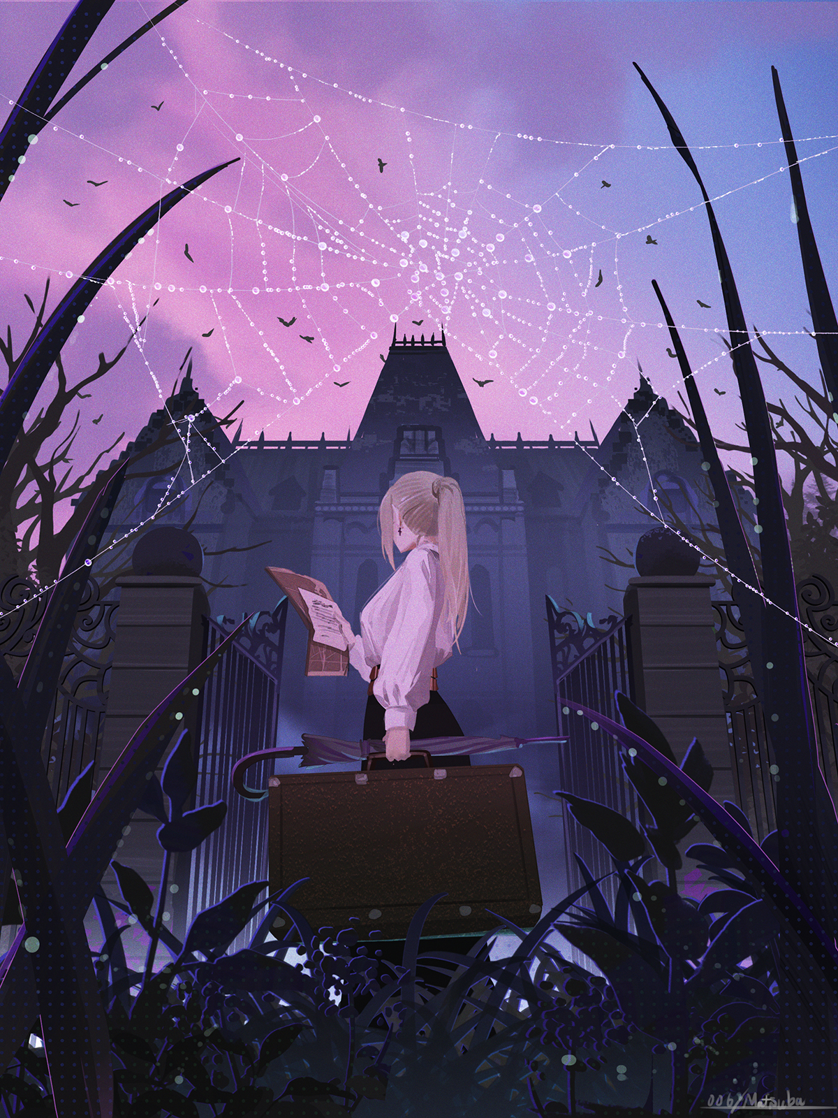 Anime Anime Girls Solo Spooky Suitcase White Shirt Blonde Long Hair Ponytail Holding Paper Looking A 1200x1600