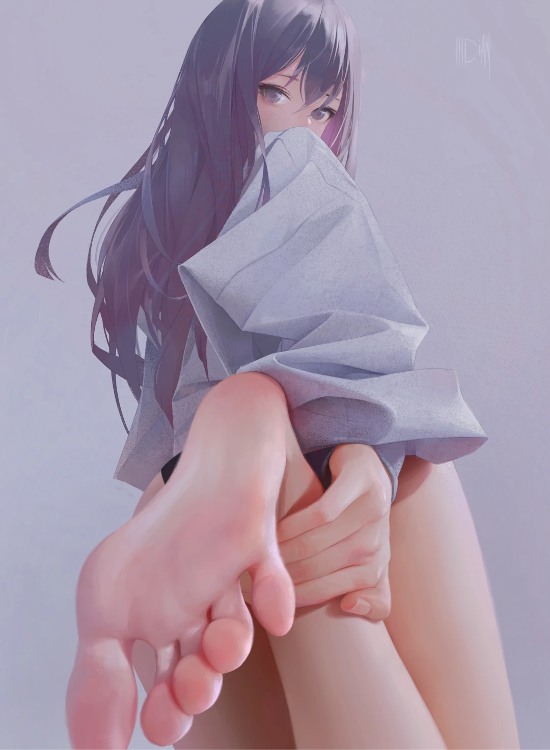 Purple Clothing Feet ILLDiAN Women Portrait Display Anime Girls Foot Sole Looking At Viewer Long Hai 1080x1474
