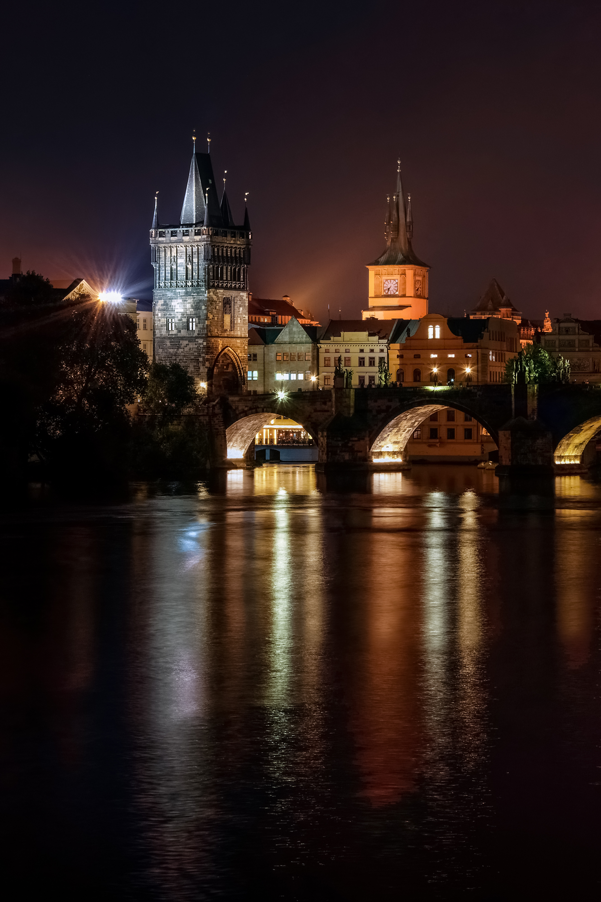 Photography Night Portrait Display Bridge Prague Czech Republic Charles Bridge River Tower Old Build 2333x3500