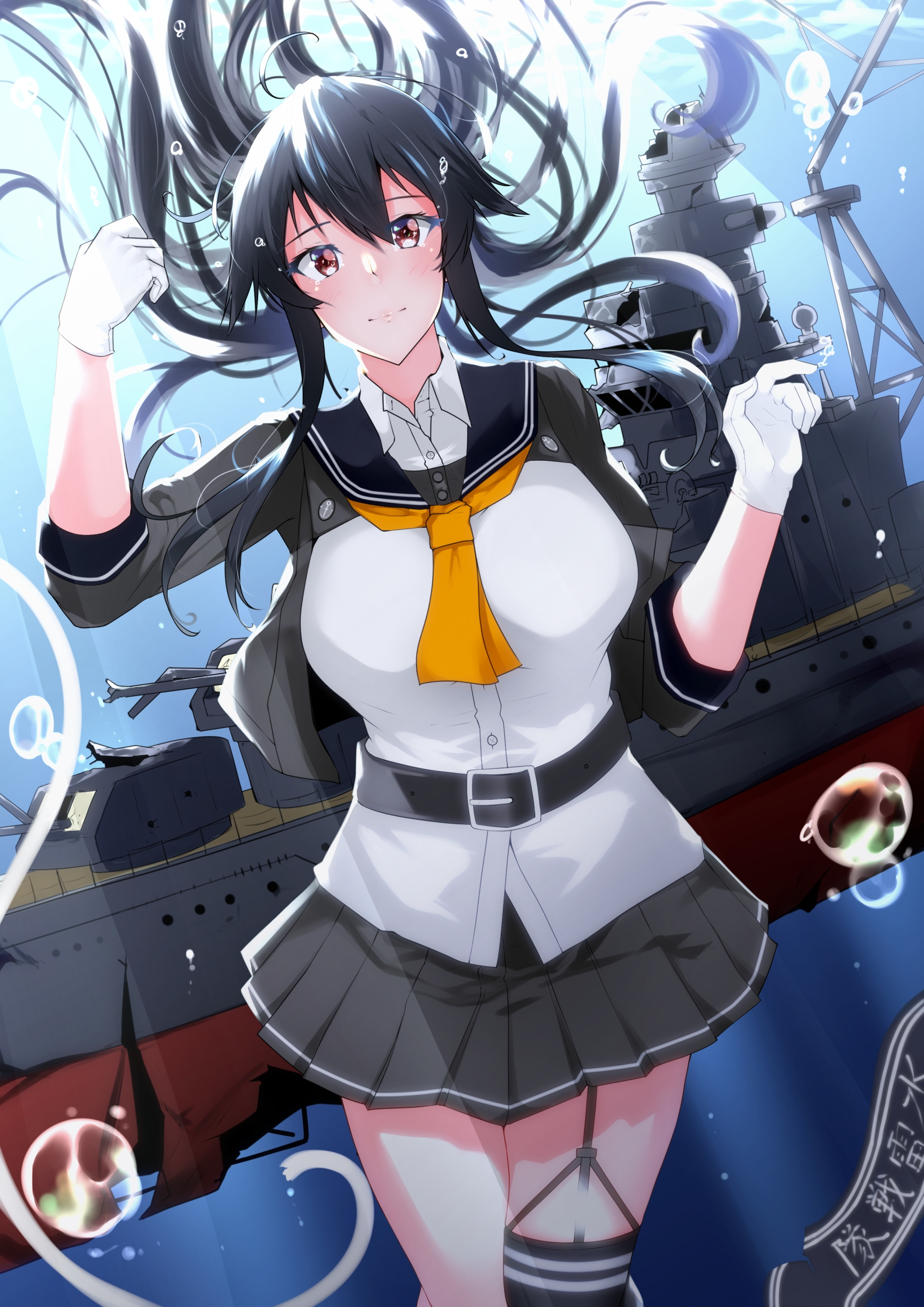 Anime Anime Girls Kantai Collection Yahagi KanColle Long Hair Ponytail Black Hair Artwork Digital Ar 1736x2456