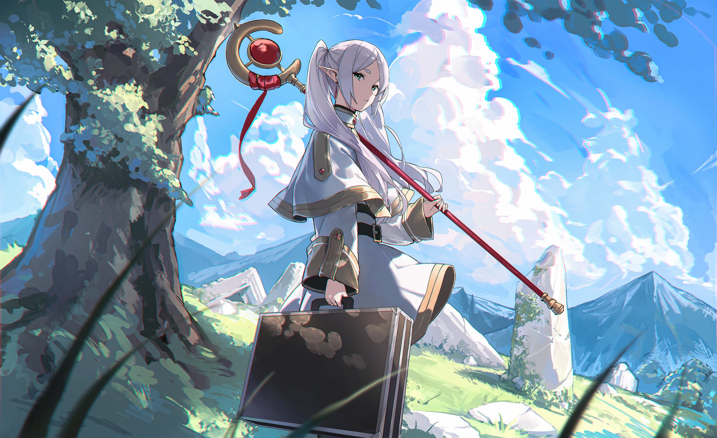 Sousou No Frieren Clouds Looking At Viewer Staff Frieren Sousou No Frieren Elves Women Outdoors Suit 2500x1530