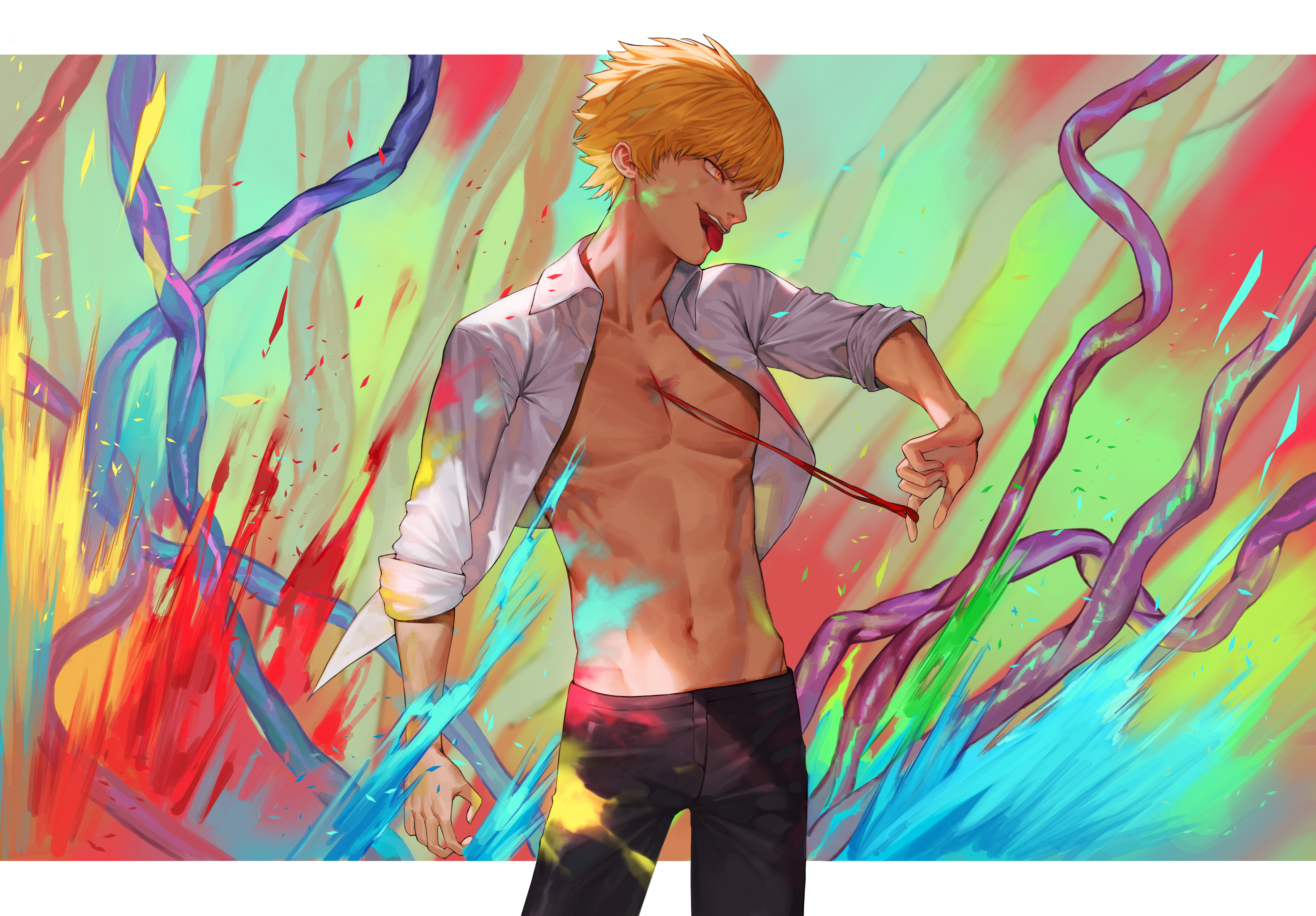 Anime Chainsaw Man Anime Boys Denji Chainsaw Man Tongue Out Chests 5796x4036