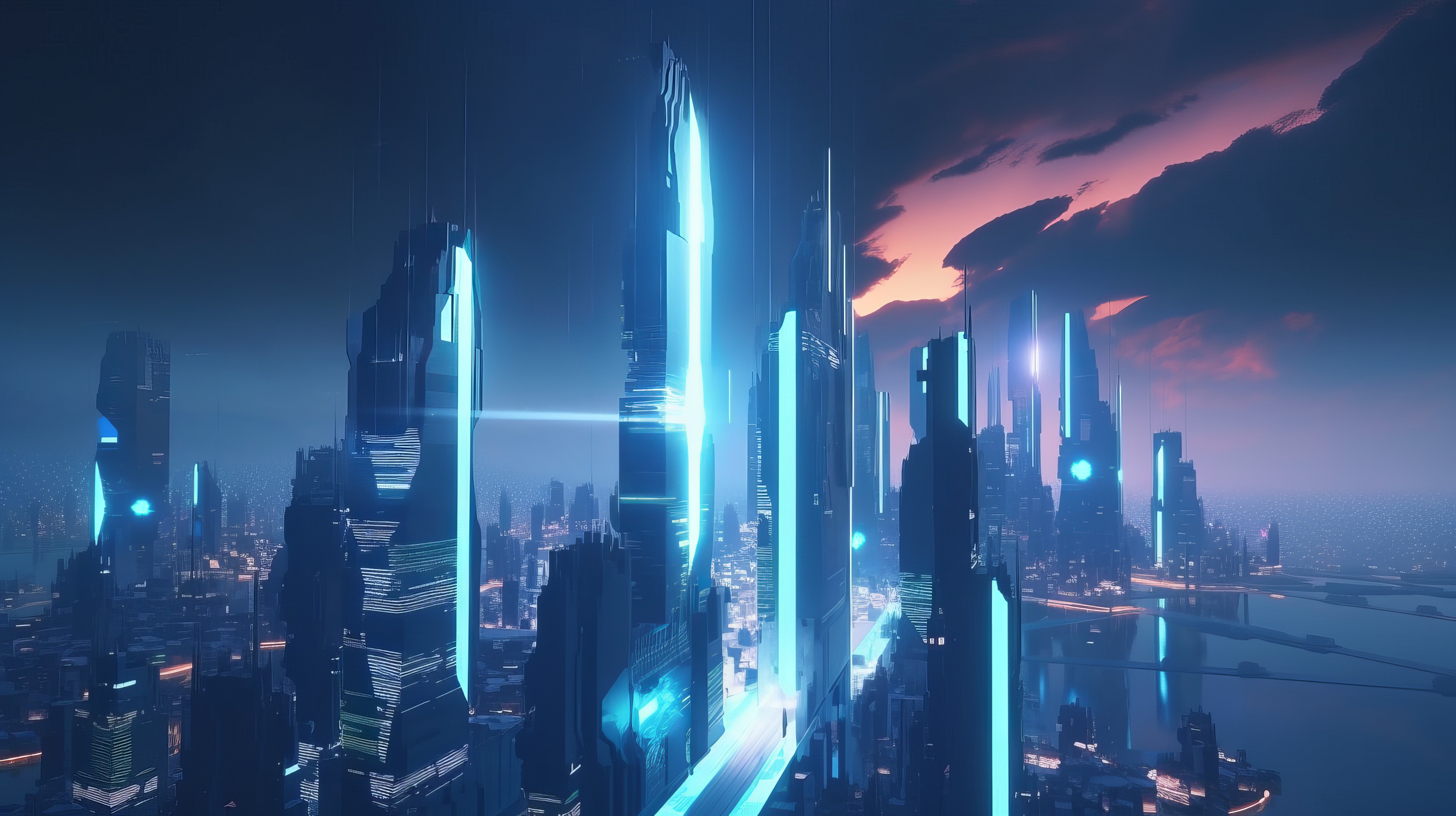 Ai Art City Skyline Cyberpunk Science Fiction Aliens Illustration City Lights Building Cityscape 3854x2160